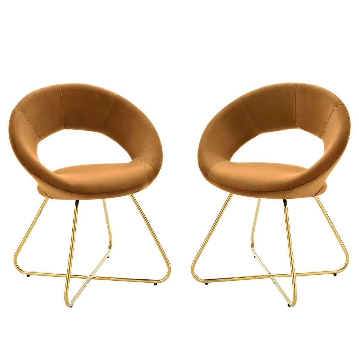 Set of 2 Performance Velvet Circular Dining Chairs with Gold Hairpin Legs - Image 14