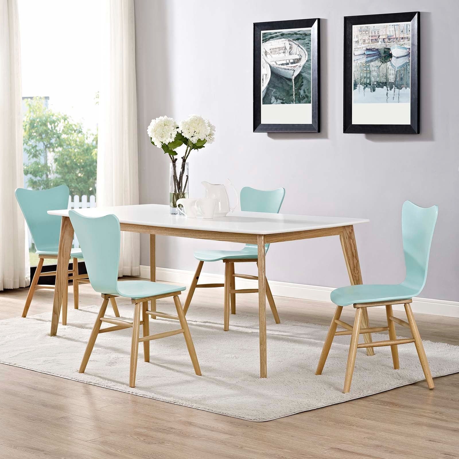 Set of 4 Light Blue Mid-Century Modern Bentwood Dining Chairs - Image 2