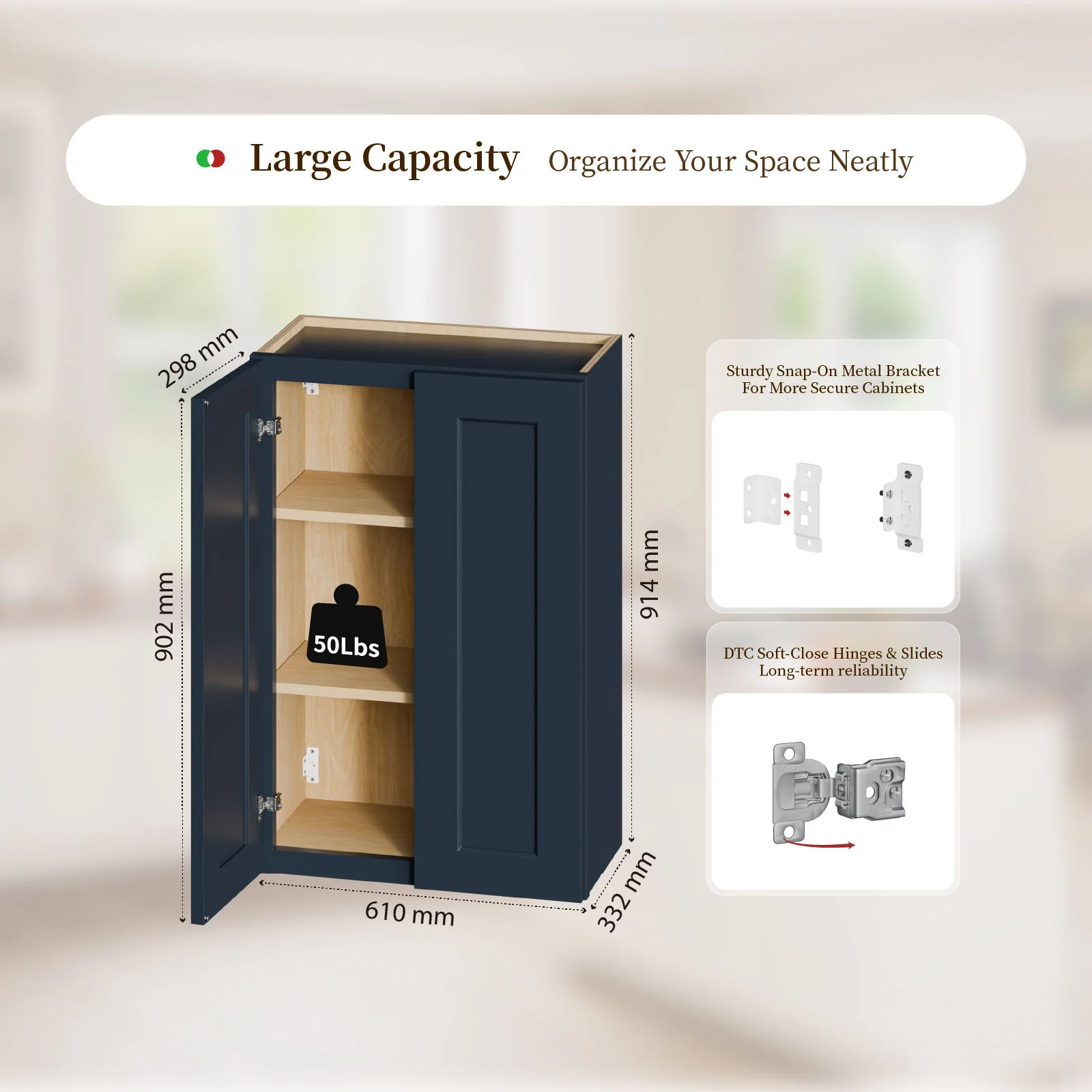 Shaker Wall Cabinet With Soft Close Hinges, Adjustable Shelves, Double Door - Image 26