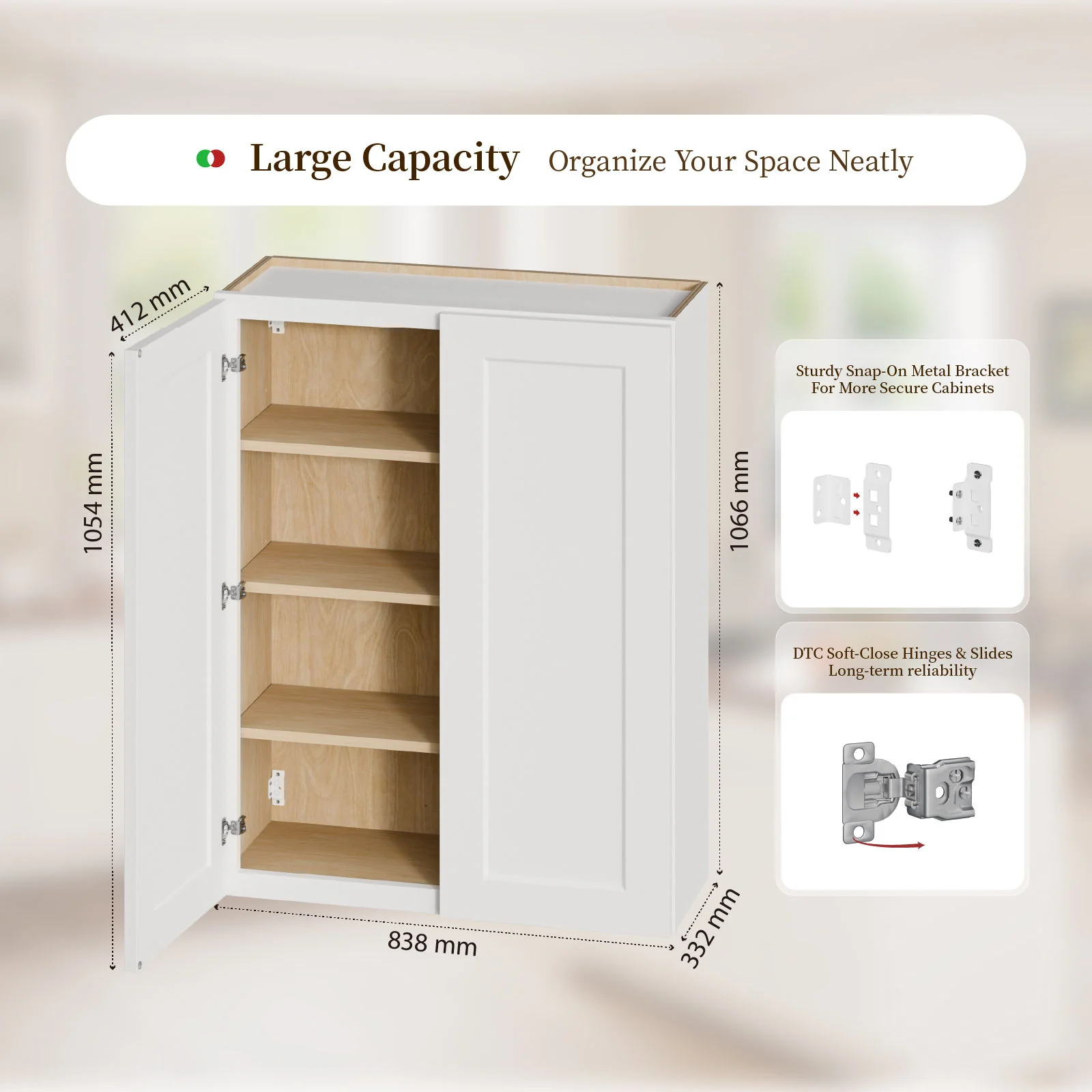 Shaker Wall Cabinet With Soft Close Hinges, Adjustable Shelves, Double Door - Image 52