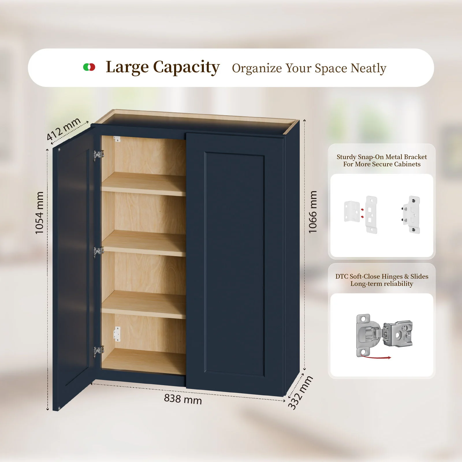 Shaker Wall Cabinet With Soft Close Hinges, Adjustable Shelves, Double Door - Image 66