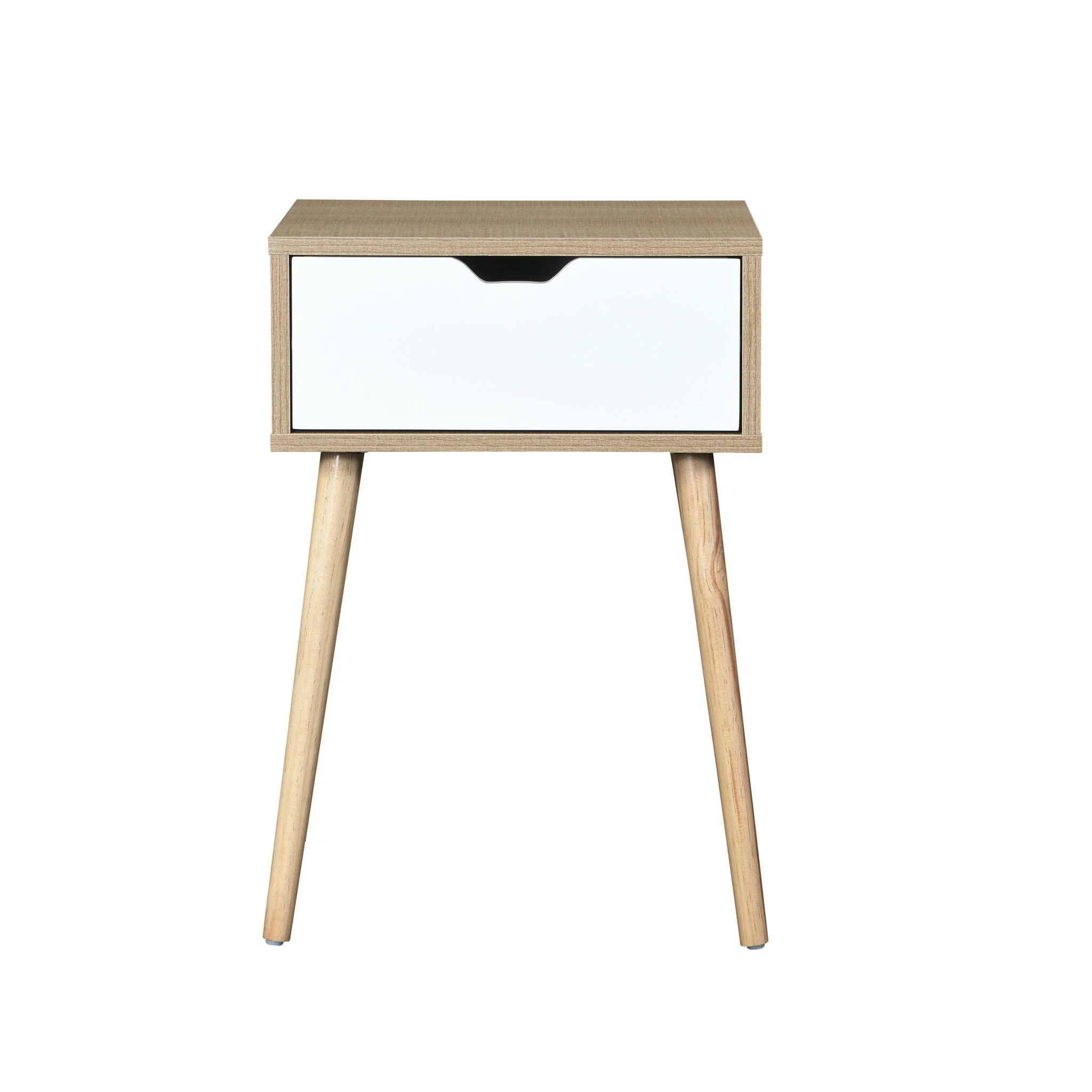 Side Table With 1 Drawer, Mid-Century Modern Storage Cabinet For Bedroom - White / Wood - Image 5