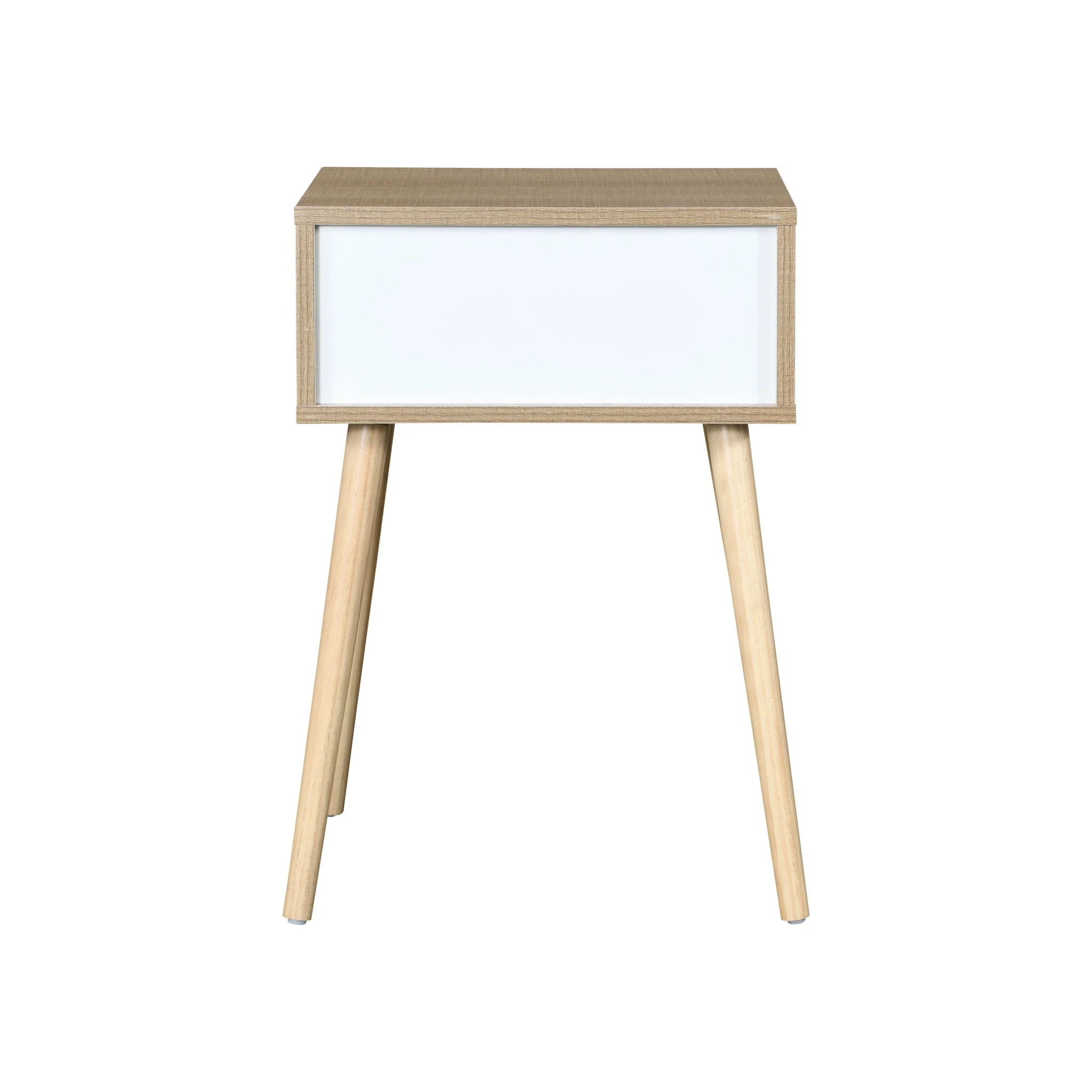 Side Table With 1 Drawer, Mid-Century Modern Storage Cabinet For Bedroom - White / Wood - Image 6