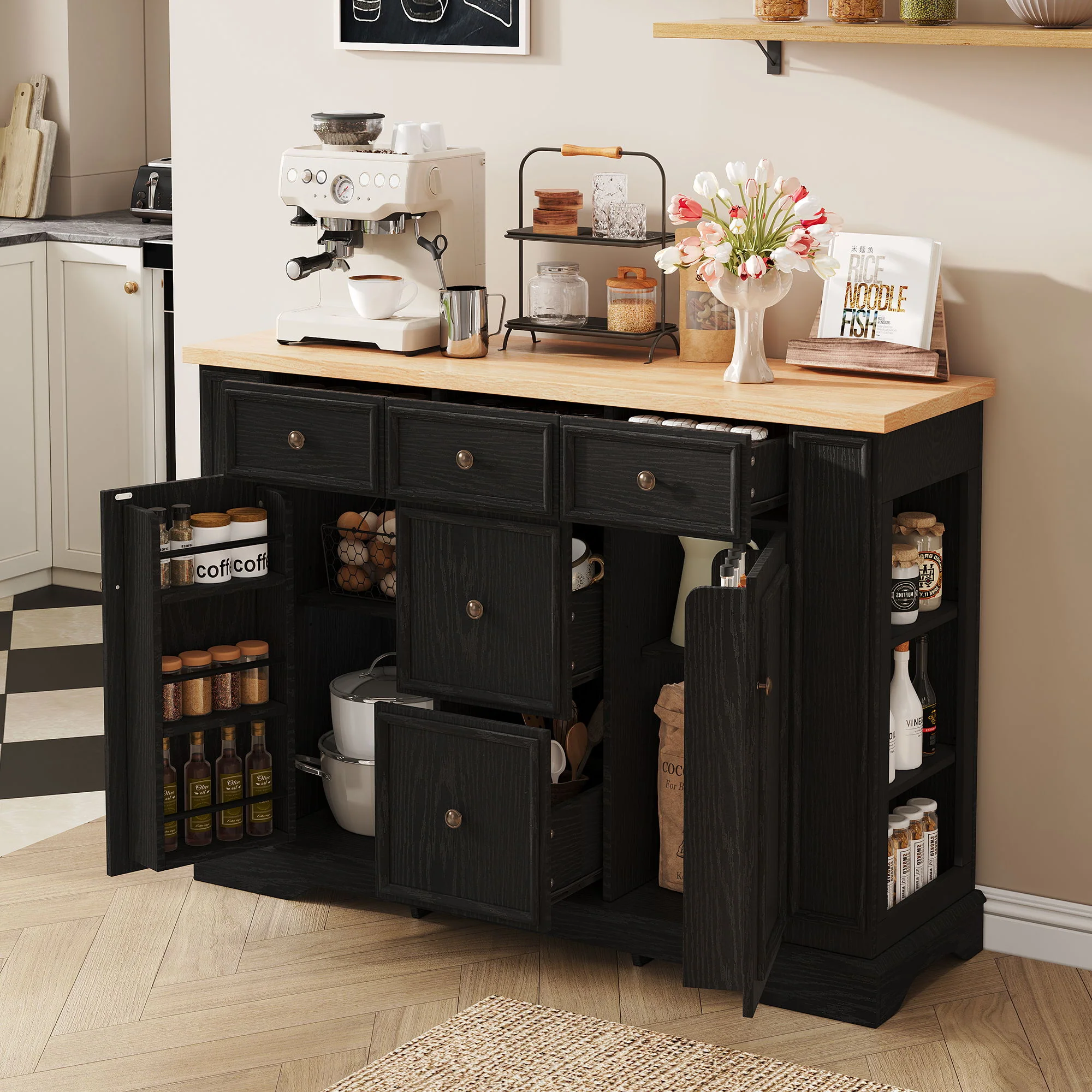 Sideboard Buffet Cabinet With 5 Drawers, 2 Cabinets, Adjustable Shelves - Image 7