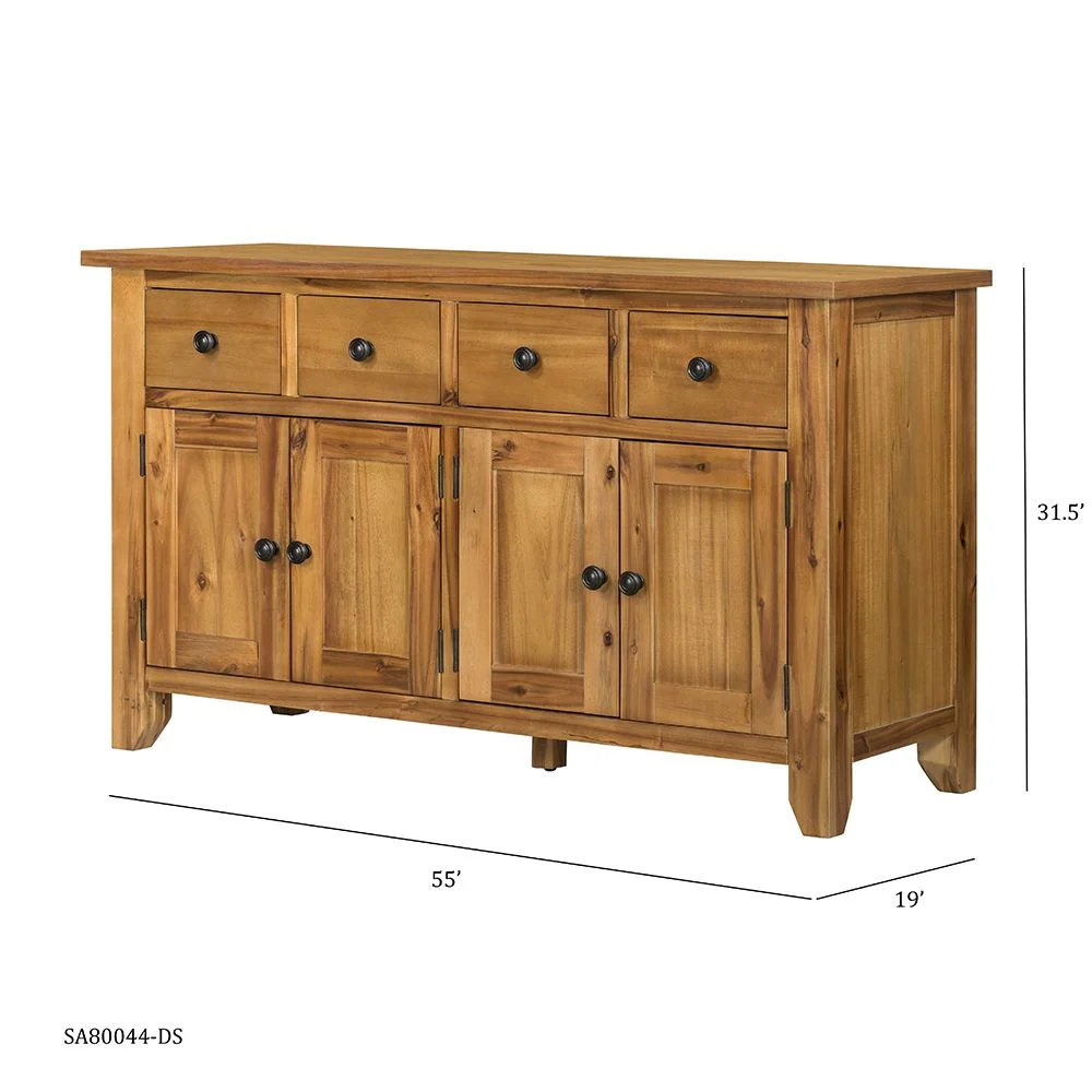 Sideboard Storage Cabinet Farmhouse Style Wood 55x32in Light Brown - Image 2