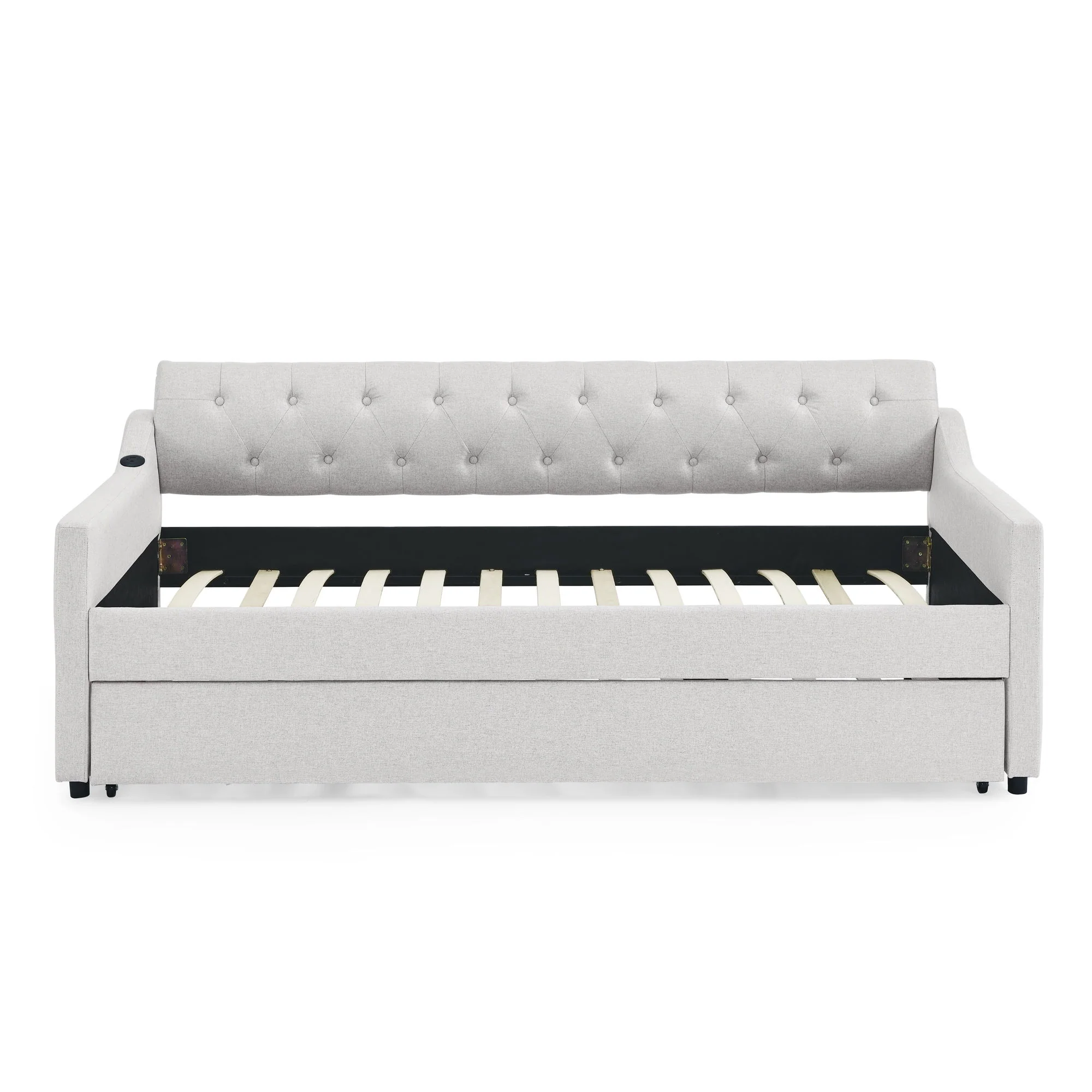 Size Upholstered Daybed With Trundle And USB Charging Armrest - Image 11