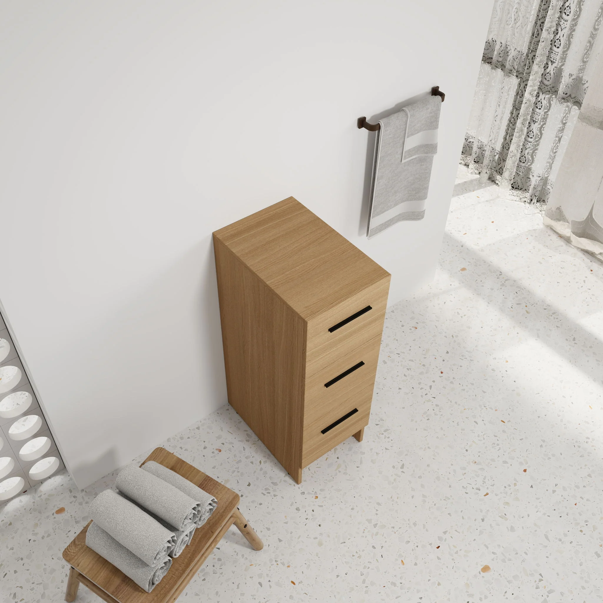 Slim Freestanding Bathroom Storage Cabinet, 3 Drawers - Light Oak - Image 6
