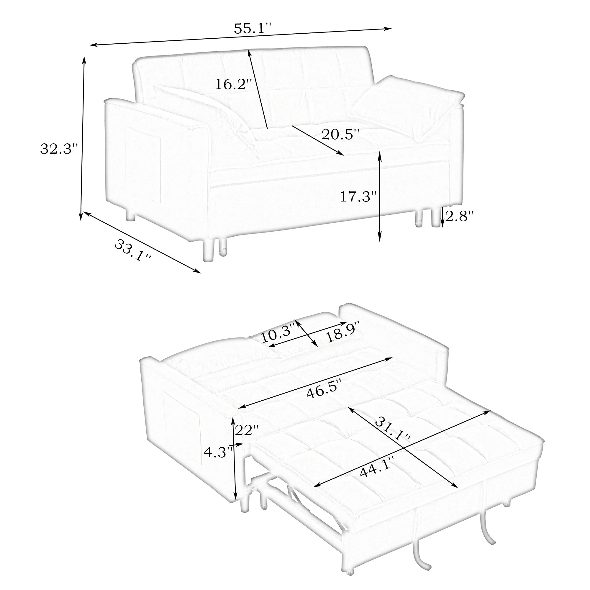 Sofa Bed With Pockets, 3 In 1 Convertible For Living Room - Image 23