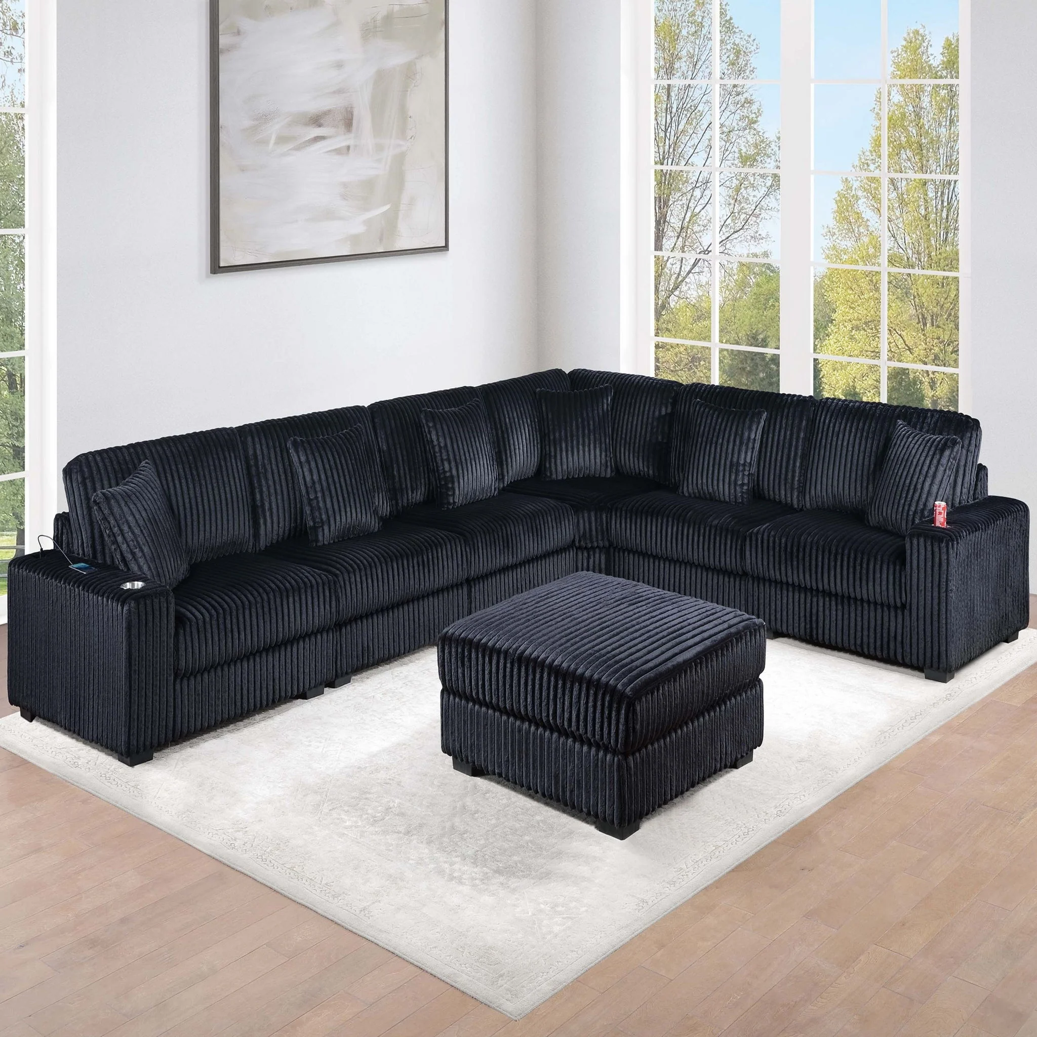 Soft Upholstered Ottoman - Black - Image 5