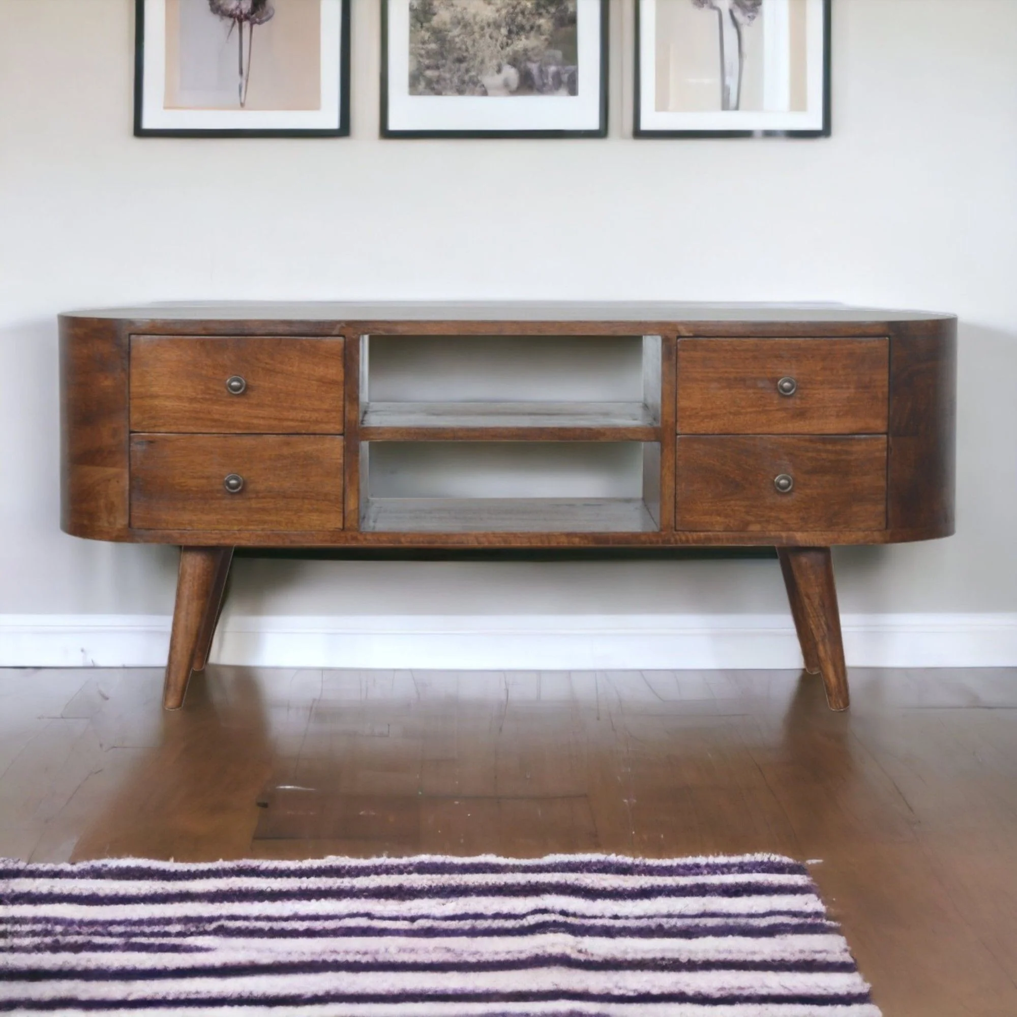 Solid Wood Rounded Entertainment Unit - Image 8