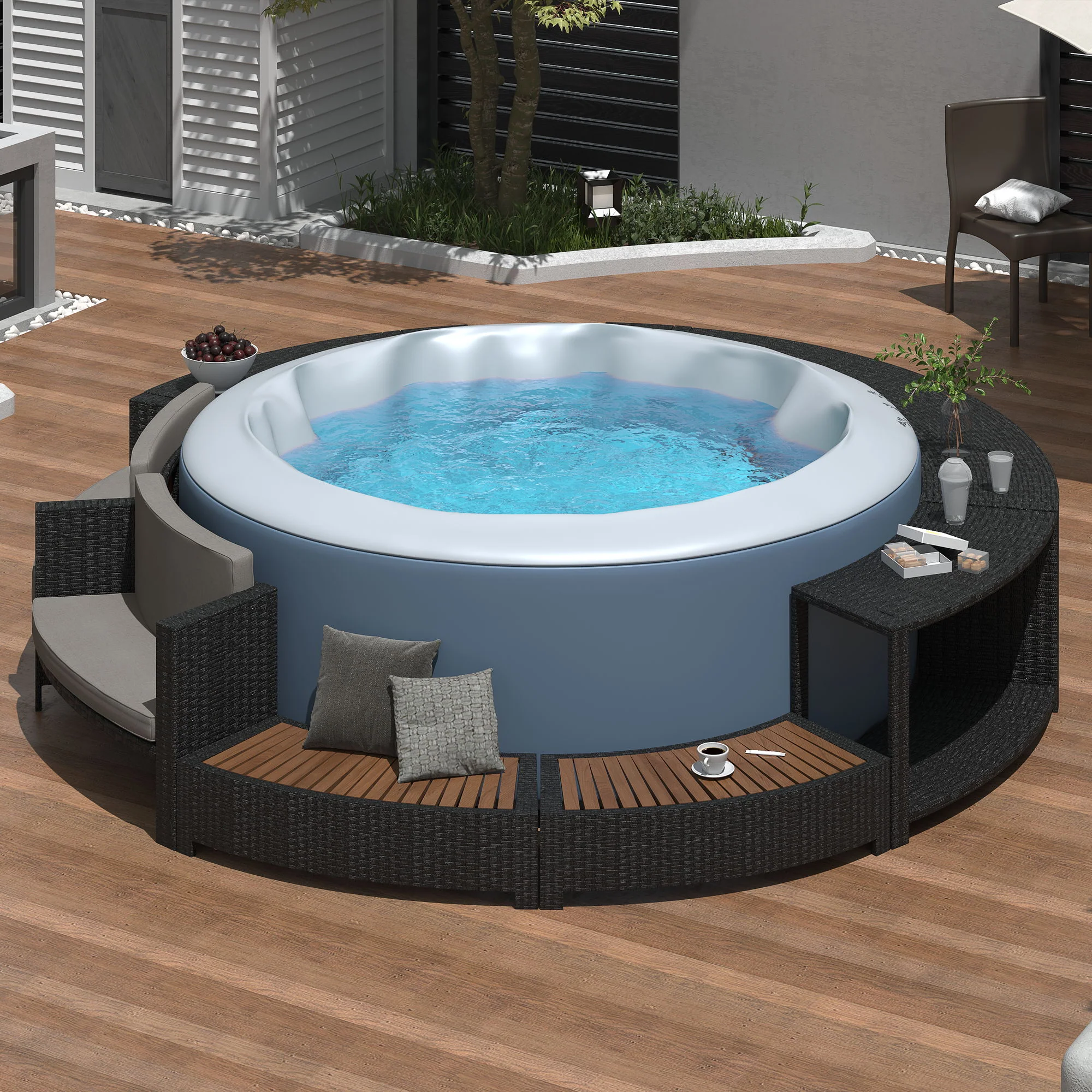 Spa Surround Spa Frame Patio Rattan Sofa Set With Storage Spaces, Mini Sofa And Comfortable Cushion For Patio, Backyard - Image 4