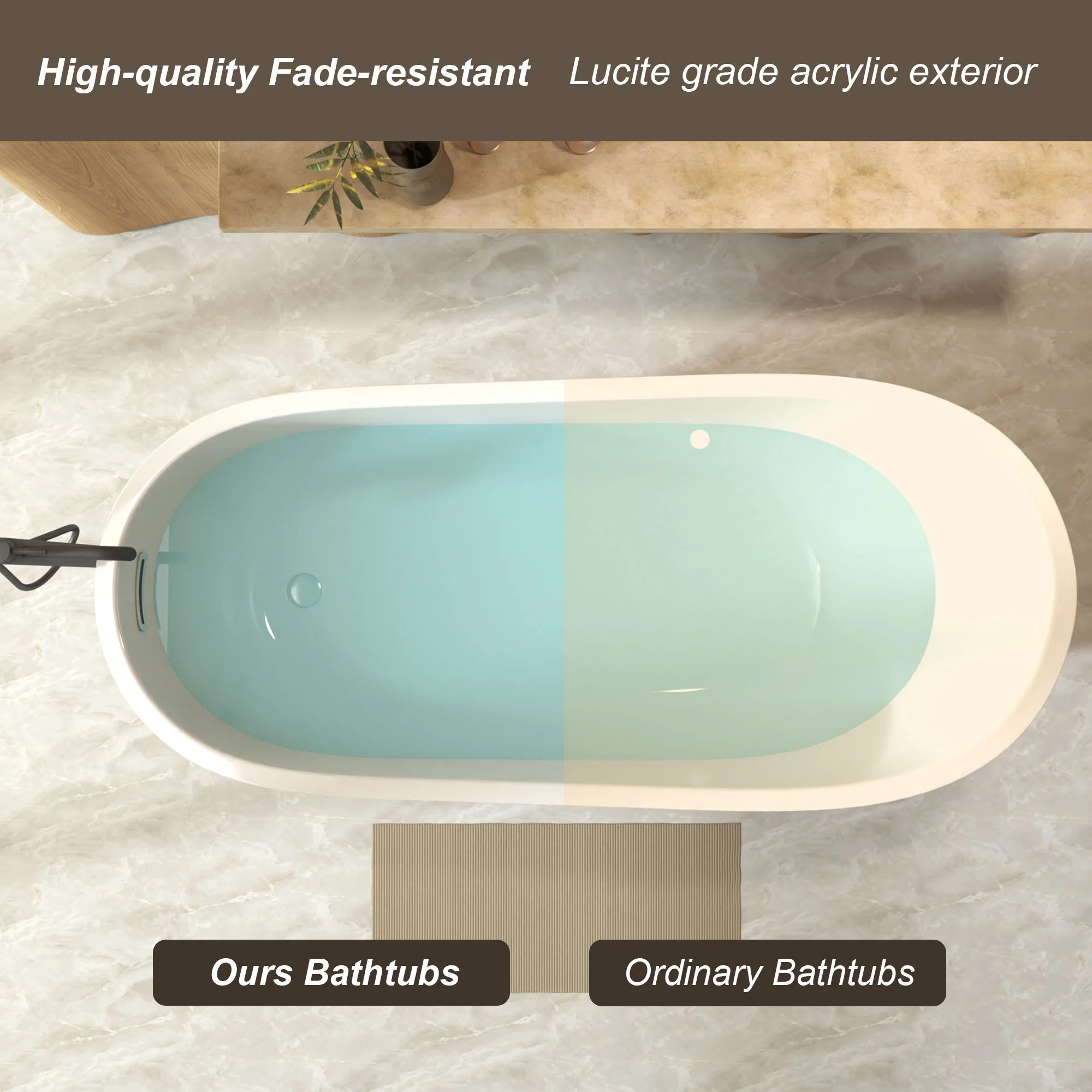 Special-Shaped Freestanding Slipper Bathtub, Overflow & Pop Up Drain - Image 2