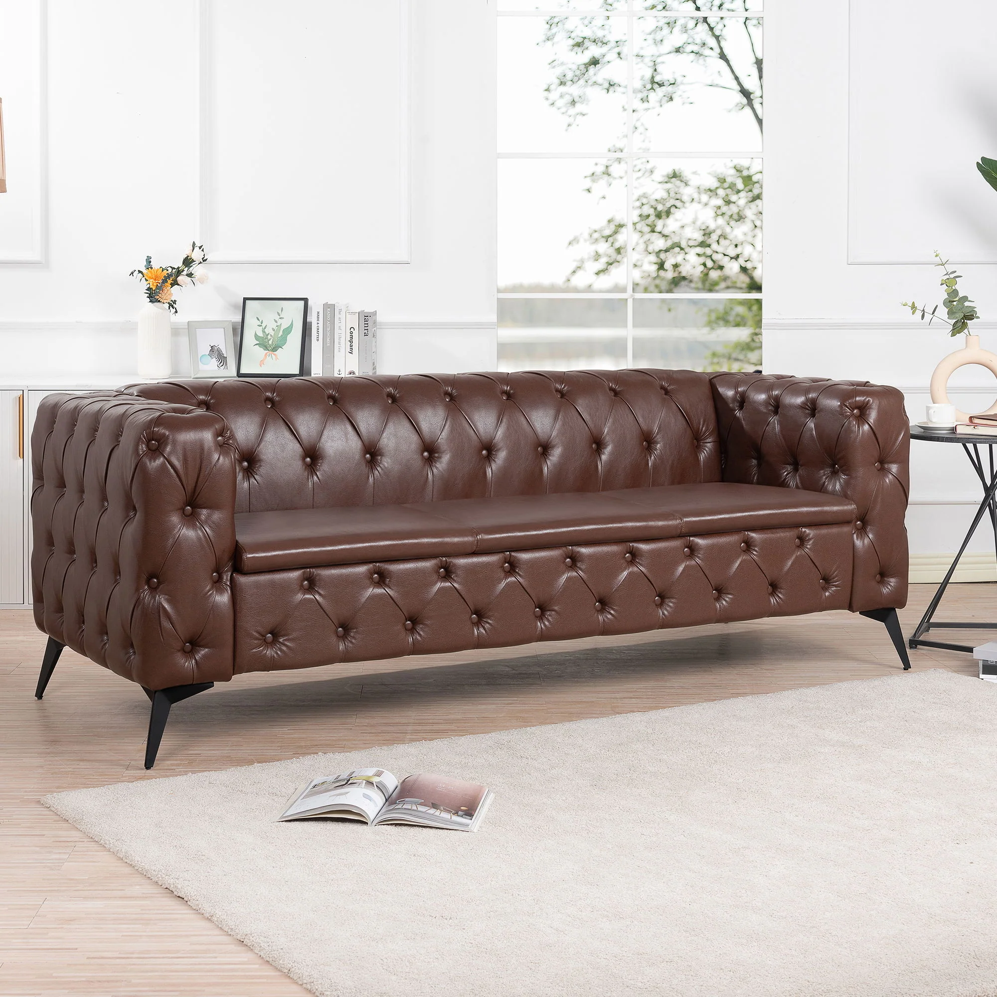 Square Arm Removable Cushion 3 Seater Sofa - Image 11