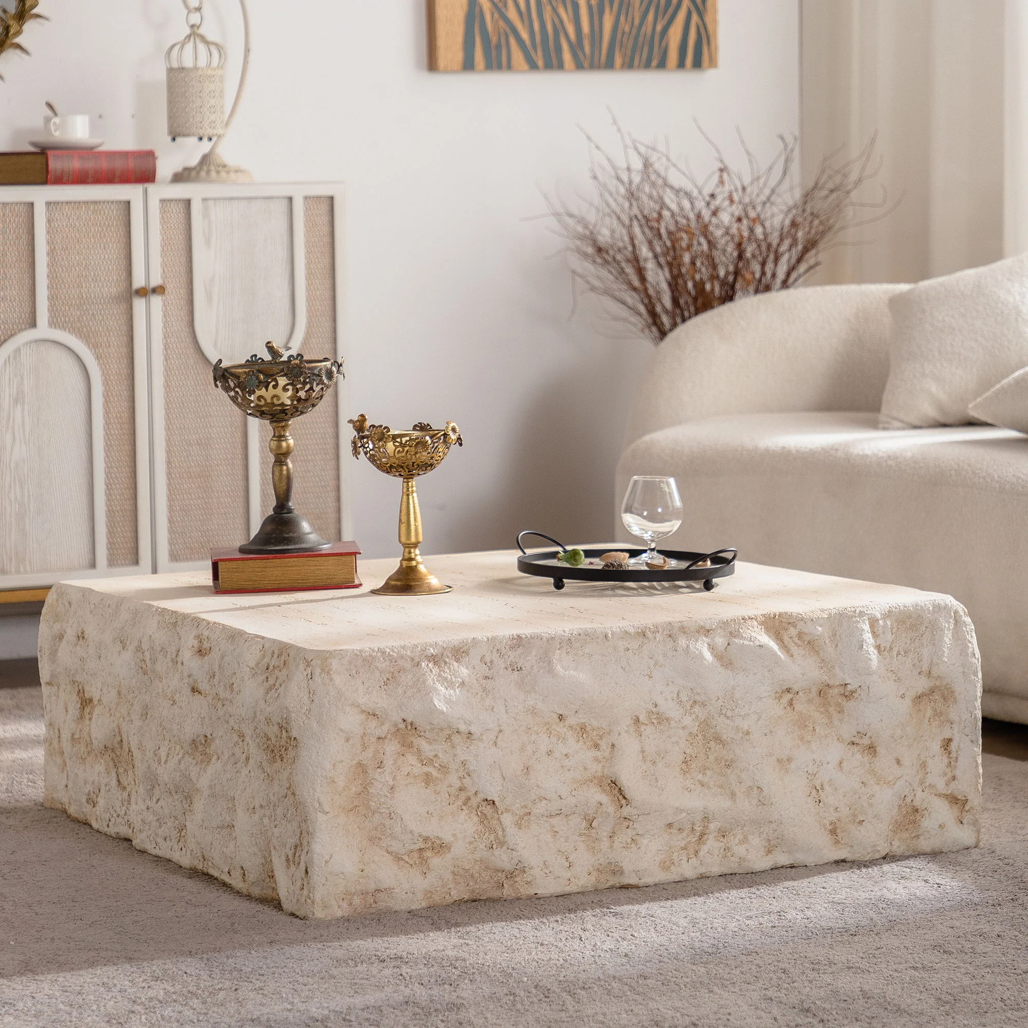 Square Coffee Table Design Living Room Office Furniture - Light Beige - Image 4