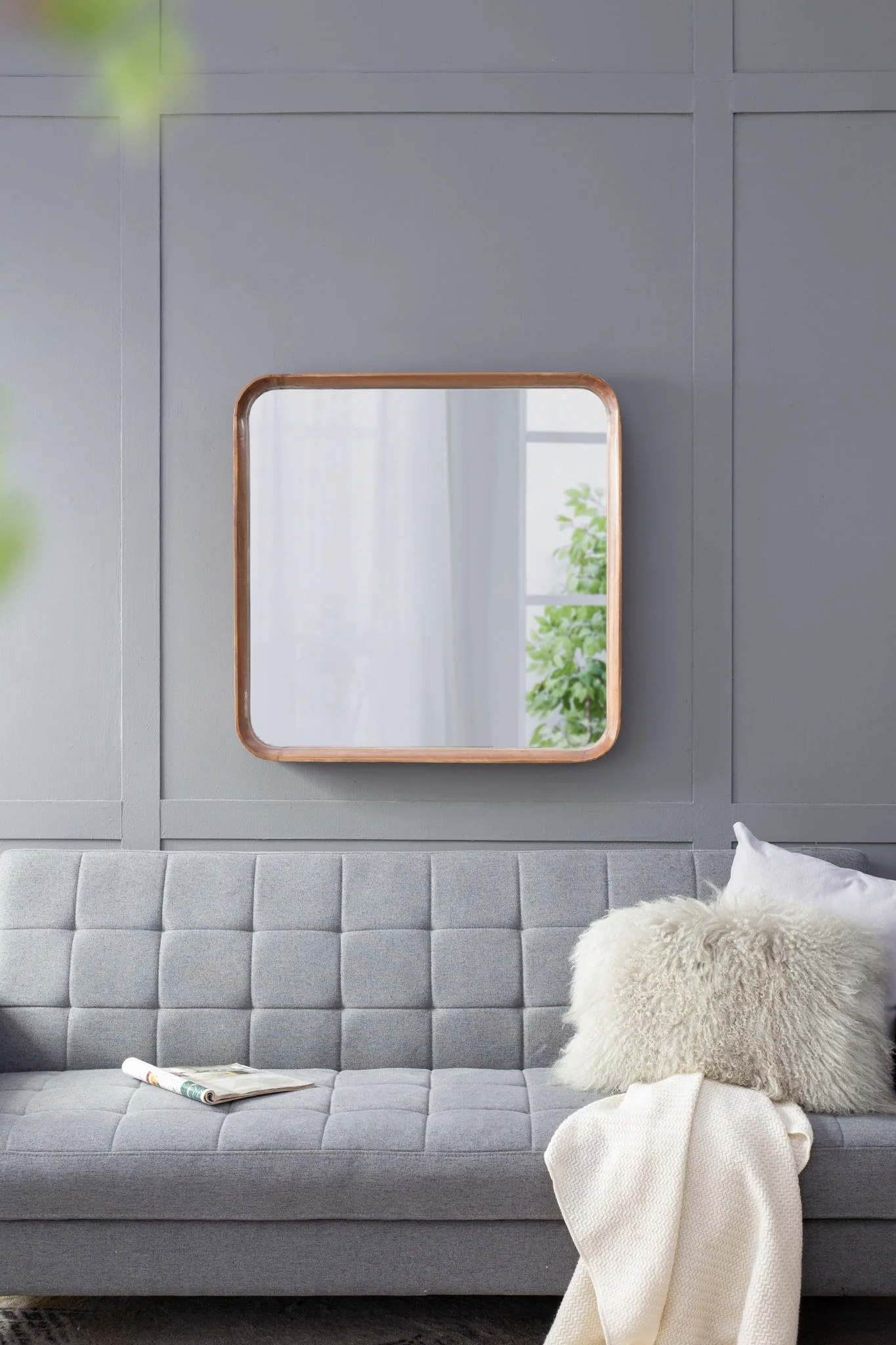 Square Mirror With Wood Frame, Wall Mirror For Living Room Bathroom Entryway - Brown - Image 7
