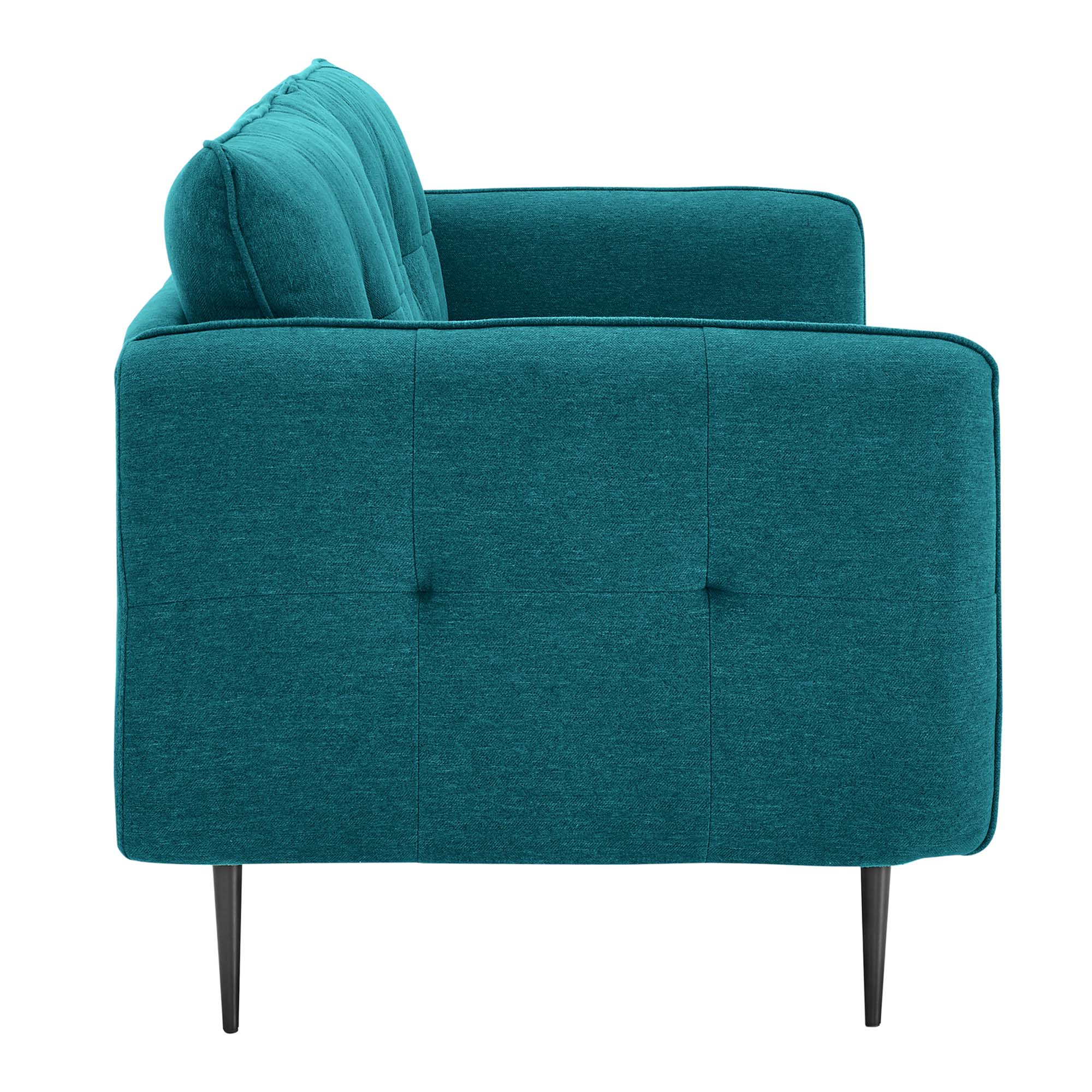 Square Tufted Fabric Sofa with French Piping and Metal Legs - Image 11