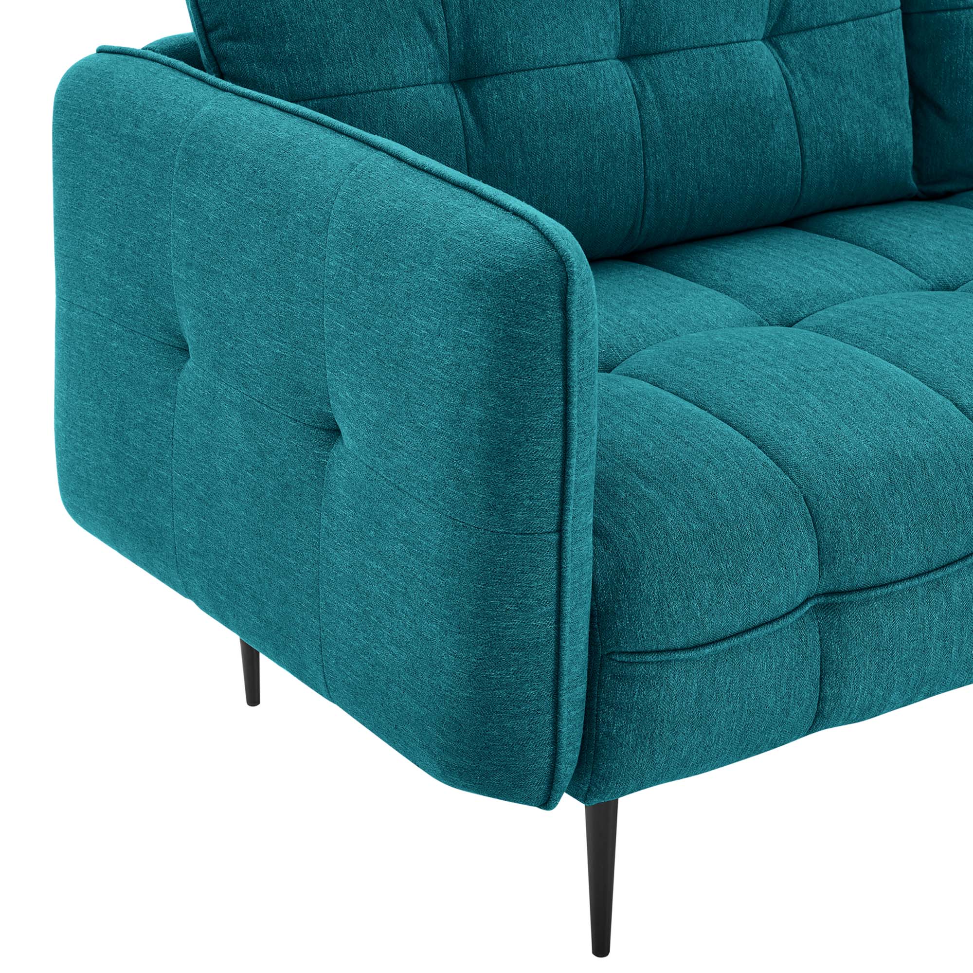 Square Tufted Fabric Sofa with French Piping and Metal Legs - Image 13