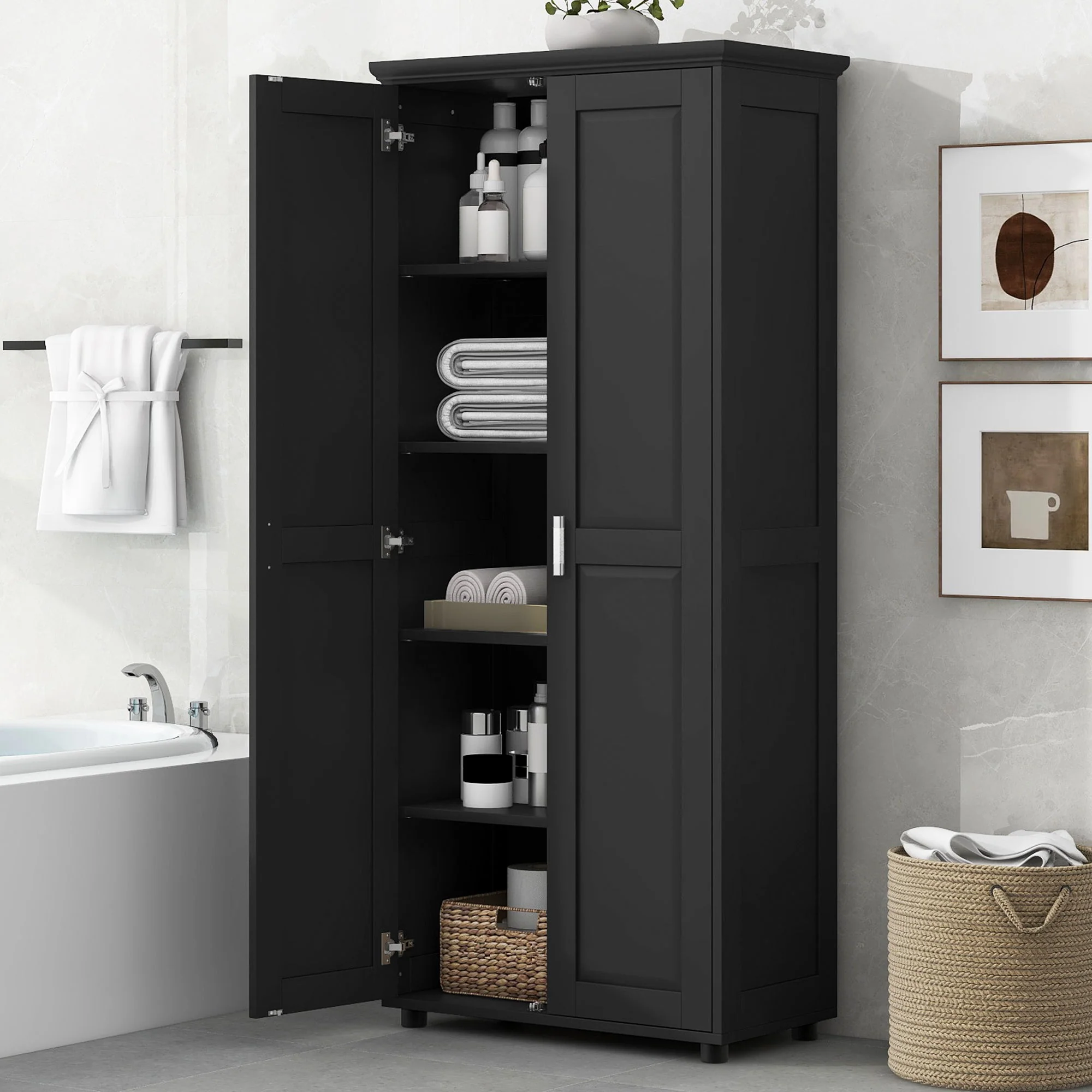Storage Cabinet With Adjustable Shelves, 2 Doors, Rectangle Design For Bathroom - Image 12