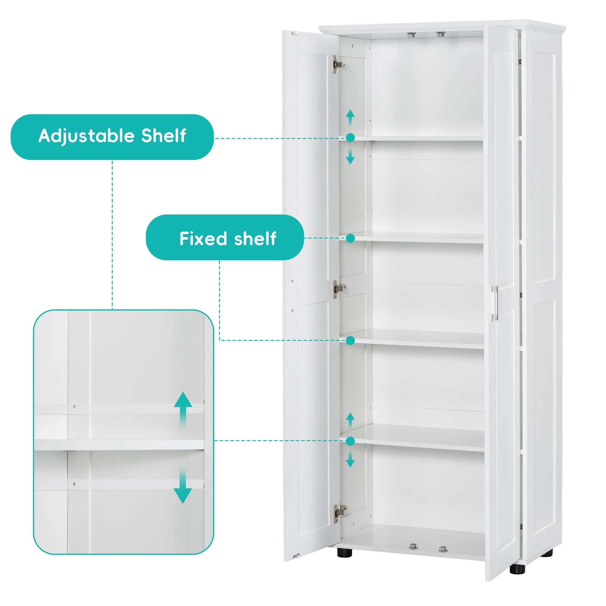 Storage Cabinet With Adjustable Shelves, 2 Doors, Rectangle Design For Bathroom - Image 21