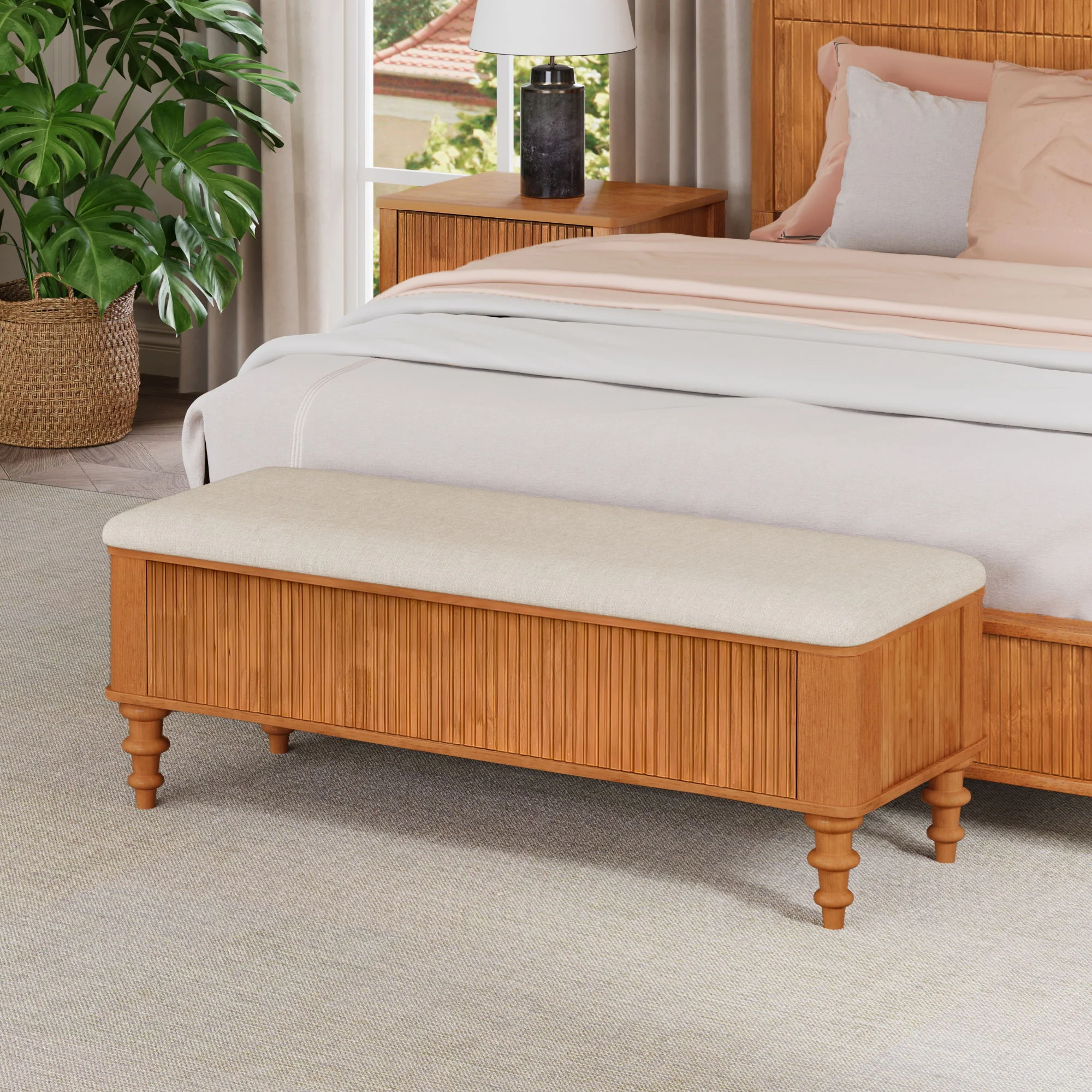 Storage Ottoman Bench For Living Room - Natural - Image 4