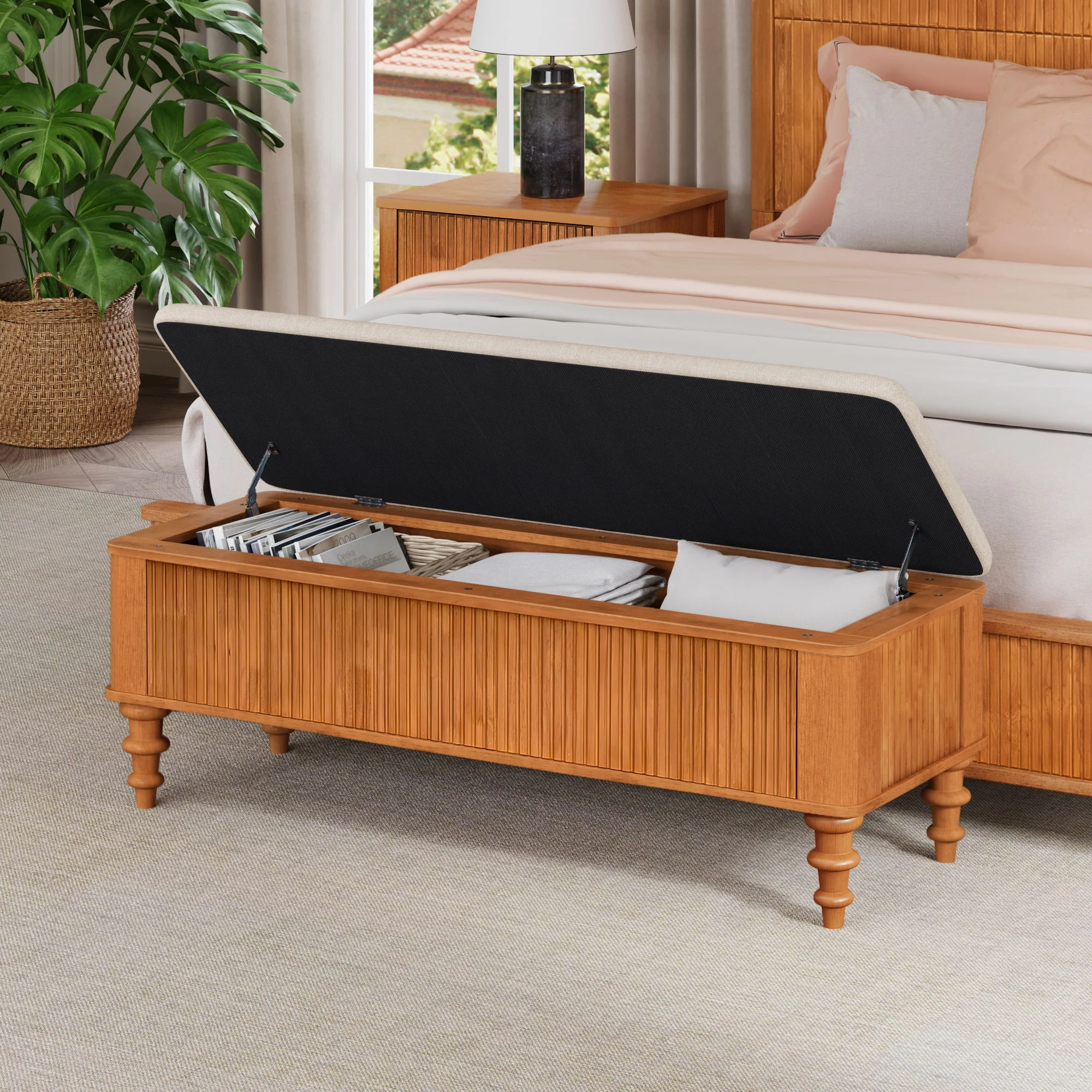 Storage Ottoman Bench For Living Room - Natural - Image 9