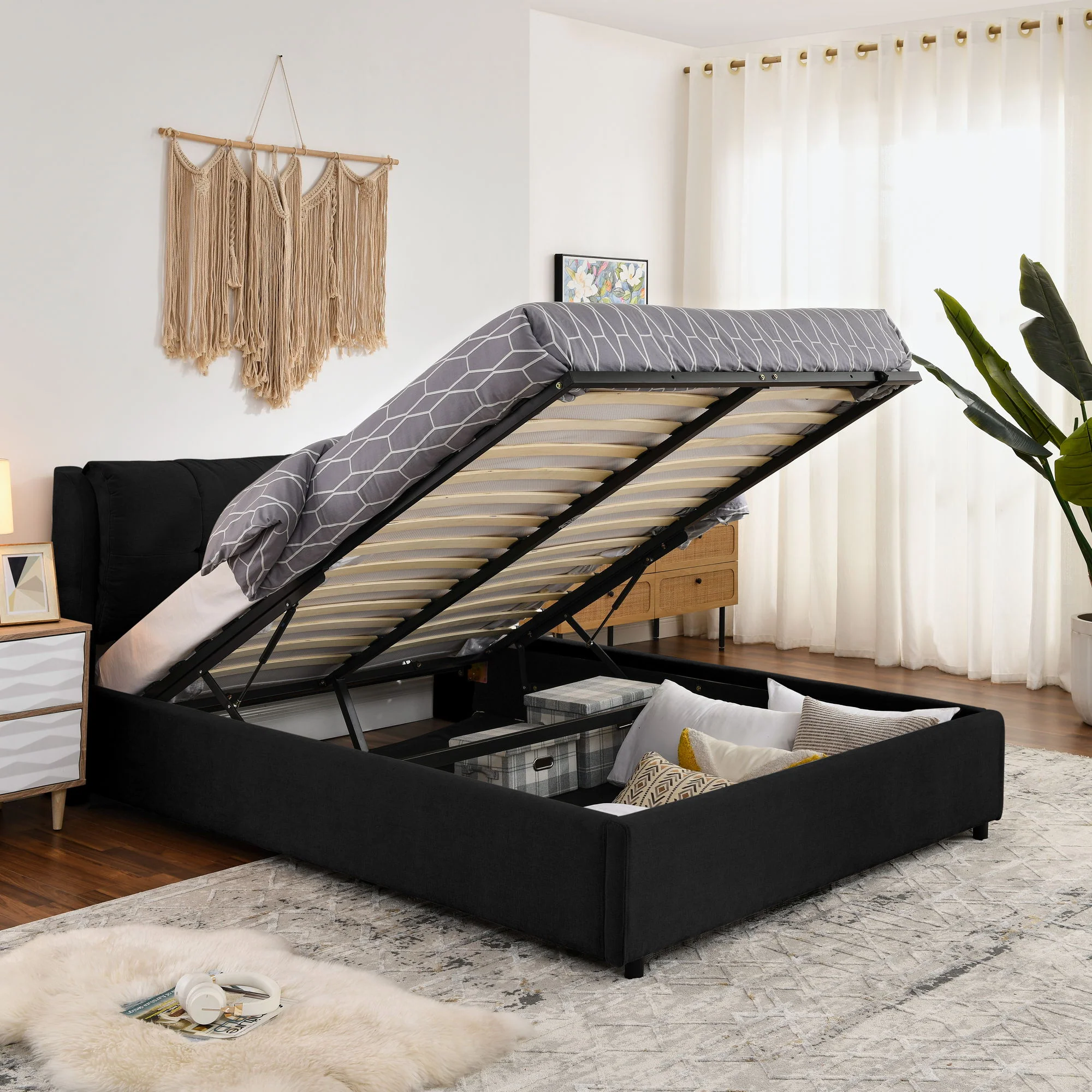 Storage Upholstered Hydraulic Platform Bed With Integrated Headboard - Image 24