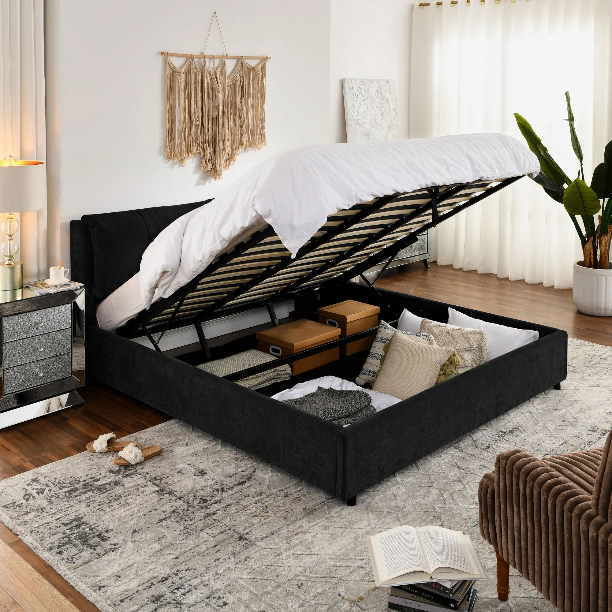 Storage Upholstered Hydraulic Platform Bed With Integrated Headboard - Image 5