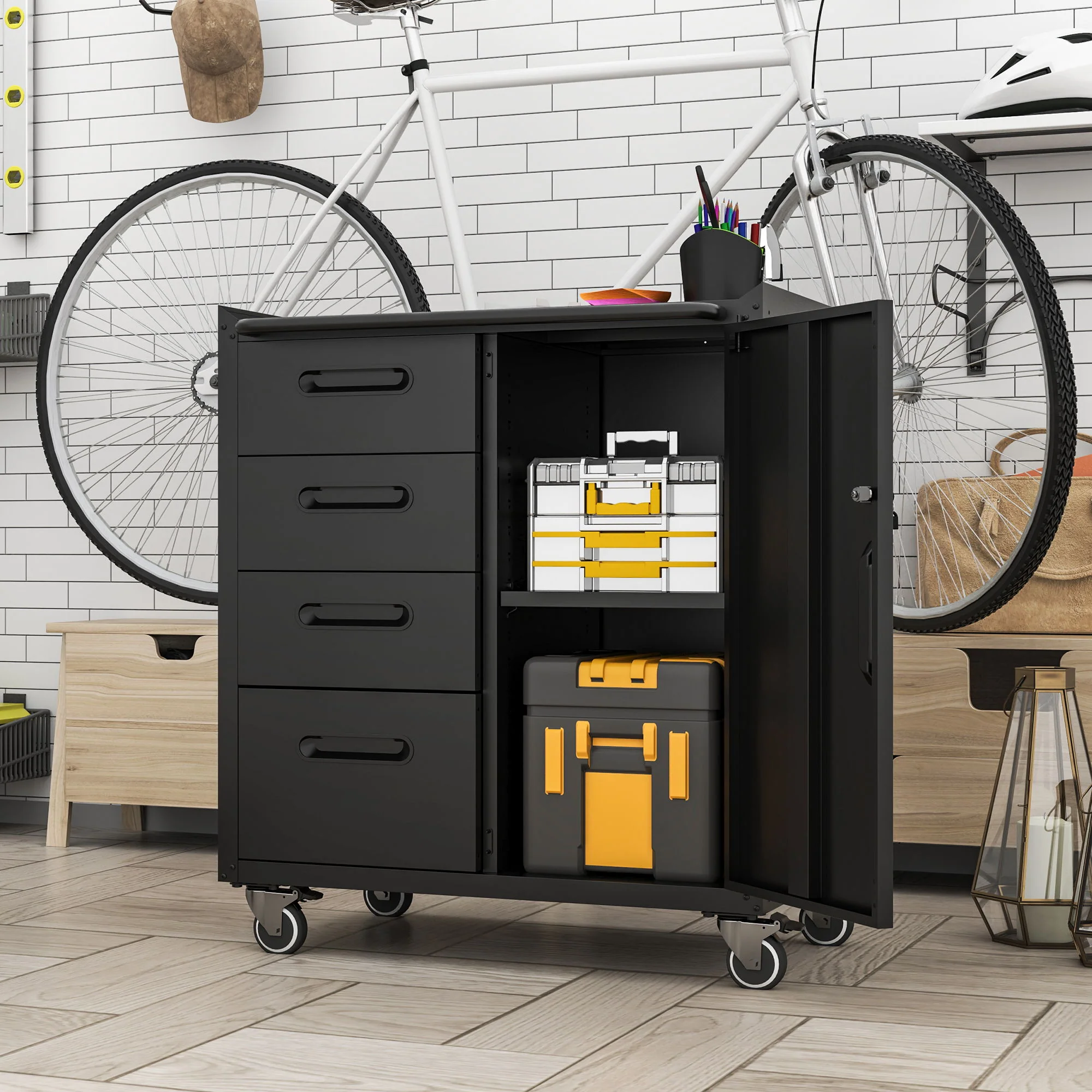 Sturdy Metal Tool Storage Cabinet With Wheels Durable Garage, Office & Home Organizer Steel - Image 12