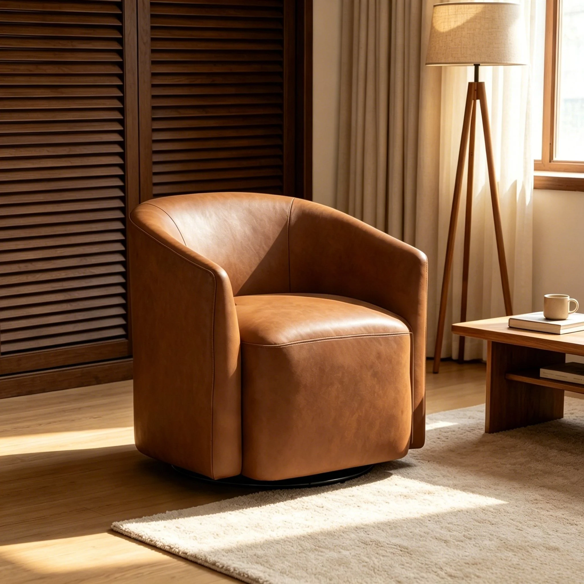 Swivel Barrel Accent Chair For Living Room - Antique Brown - Image 2
