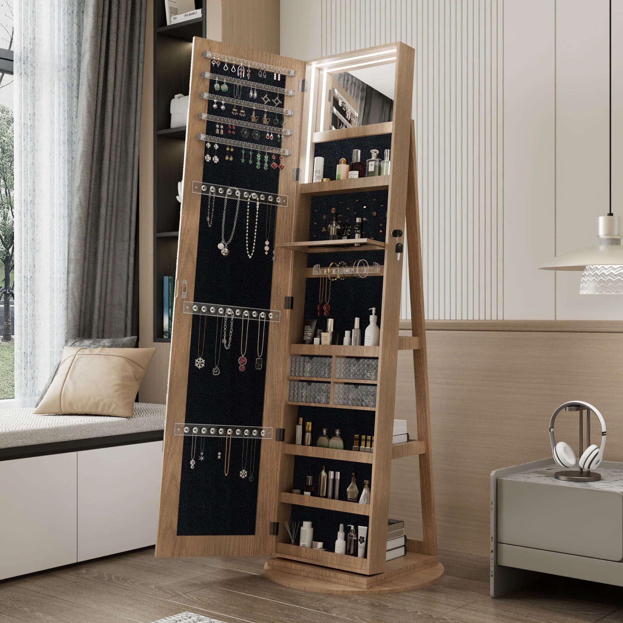Swivel Jewelry Cabinet With Full Length Mirror - Image 6