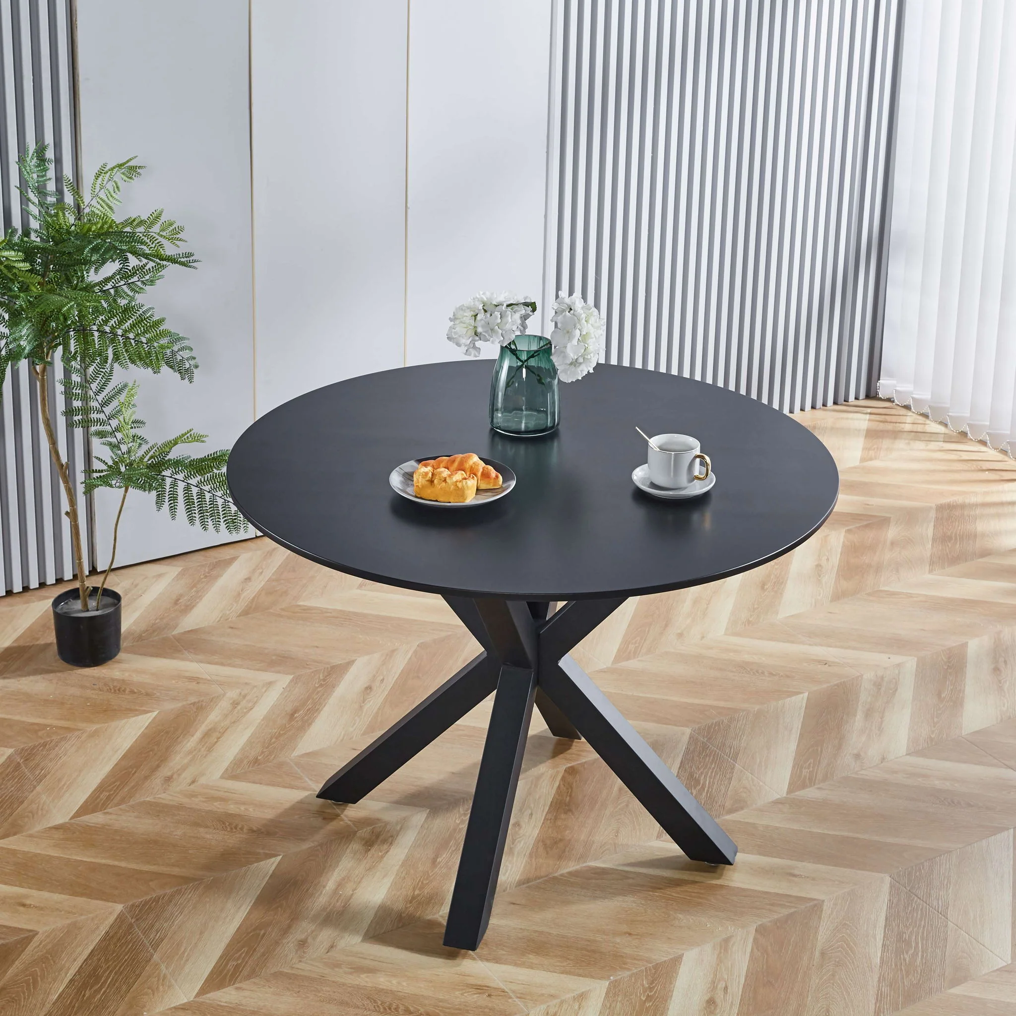 Table Mid-Century Dining Table For 4 - 6 People With Round Table Top, Pedestal Dining Table, End Table Leisure Coffee Table, Cross Leg - Image 11