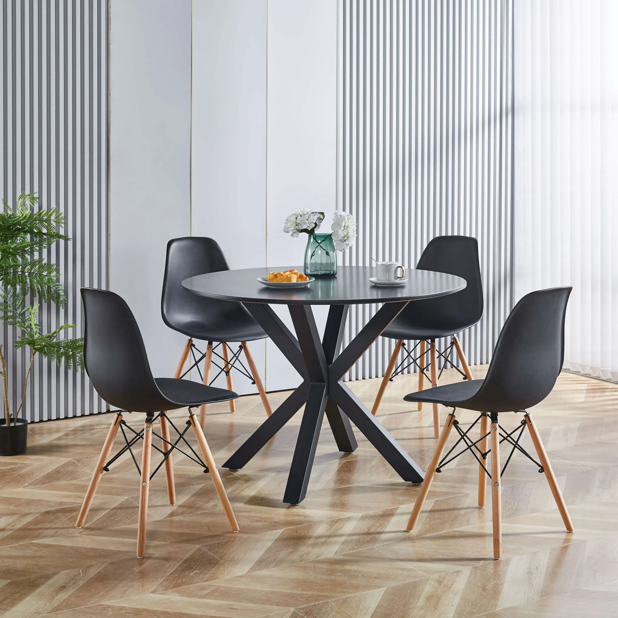 Table Mid-Century Dining Table For 4 - 6 People With Round Table Top, Pedestal Dining Table, End Table Leisure Coffee Table, Cross Leg - Image 5