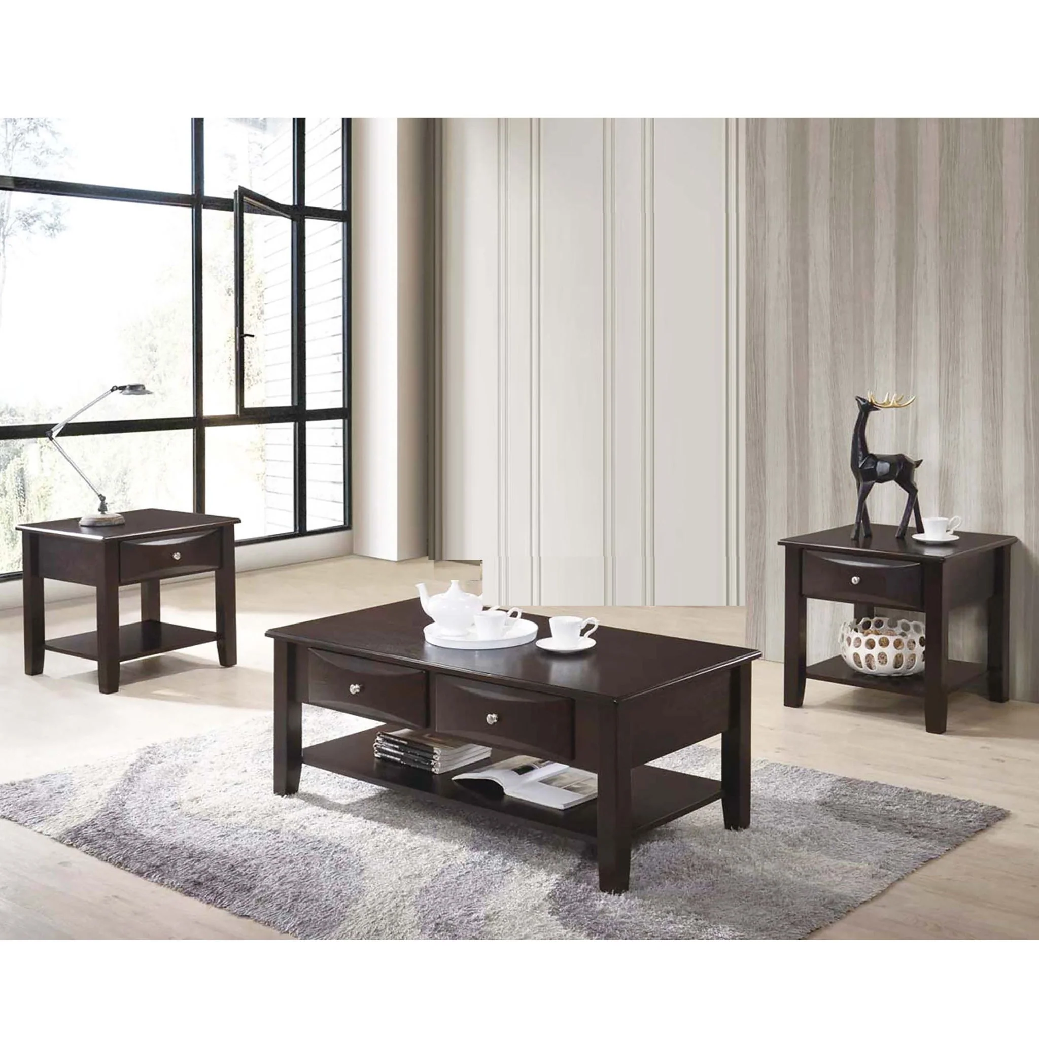 Table Set With Drawers And Open Shelf Storage - Image 6