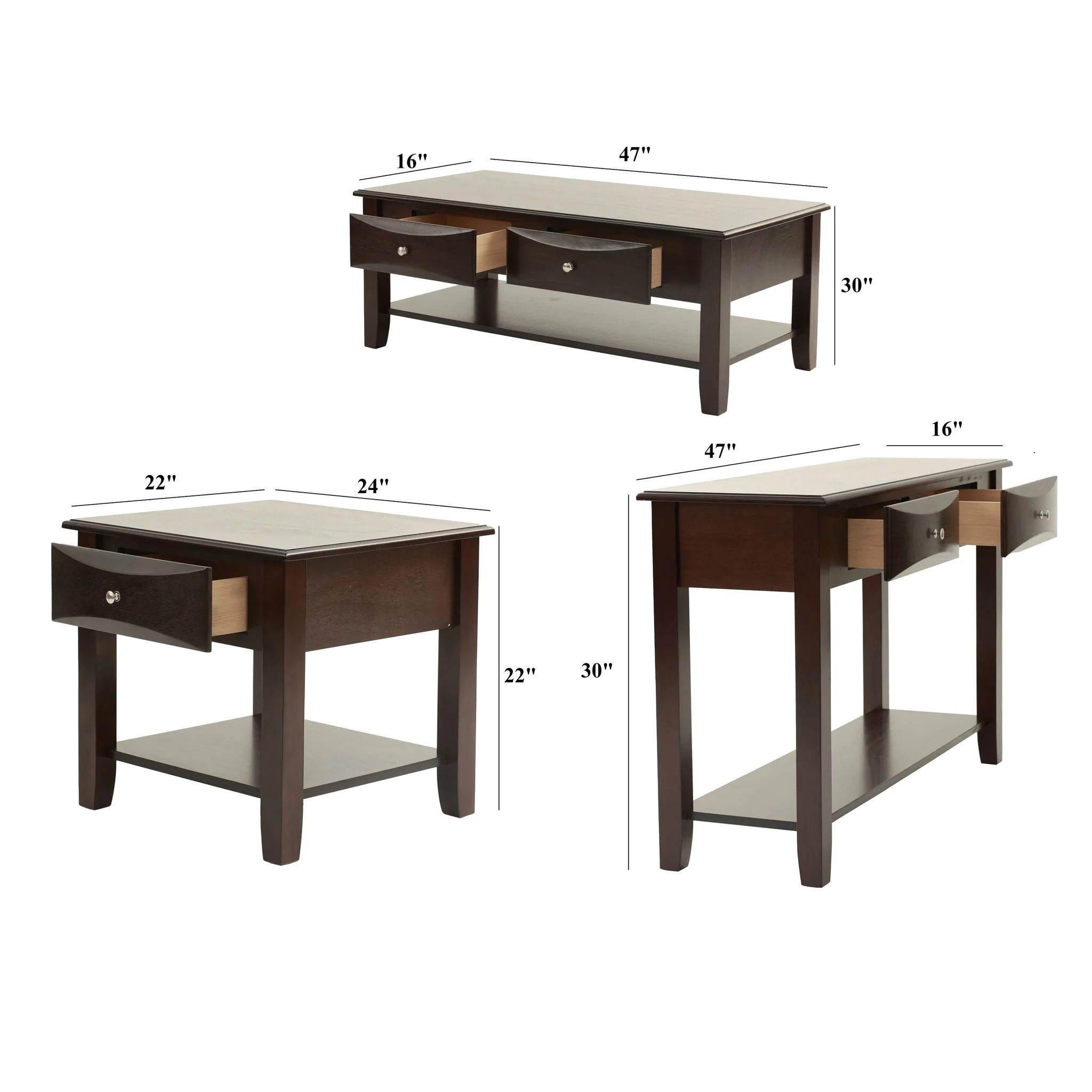 Table Set With Drawers And Open Shelf Storage - Image 7