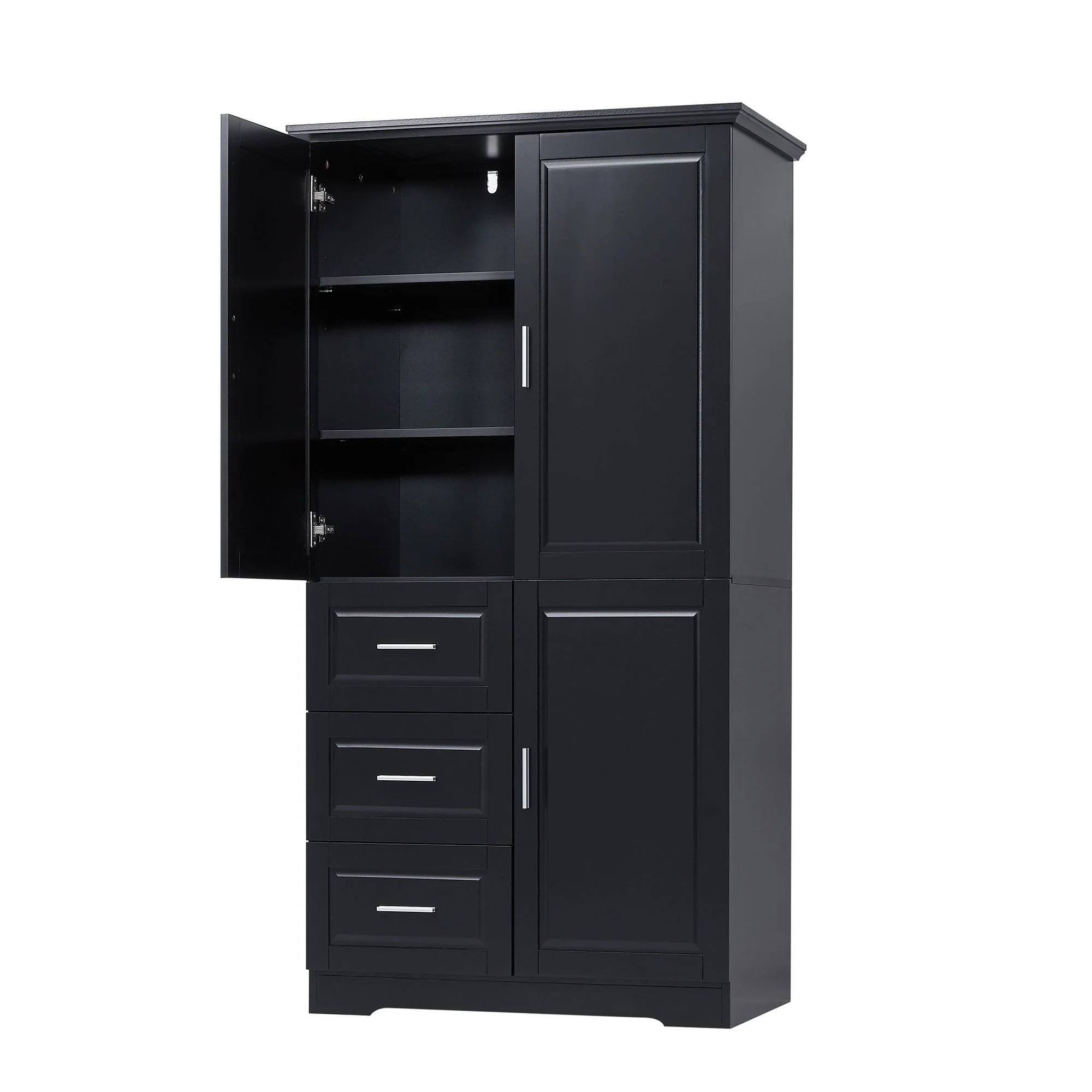 Tall And Wide Storage Cabinet With Doors, 3 Drawers
