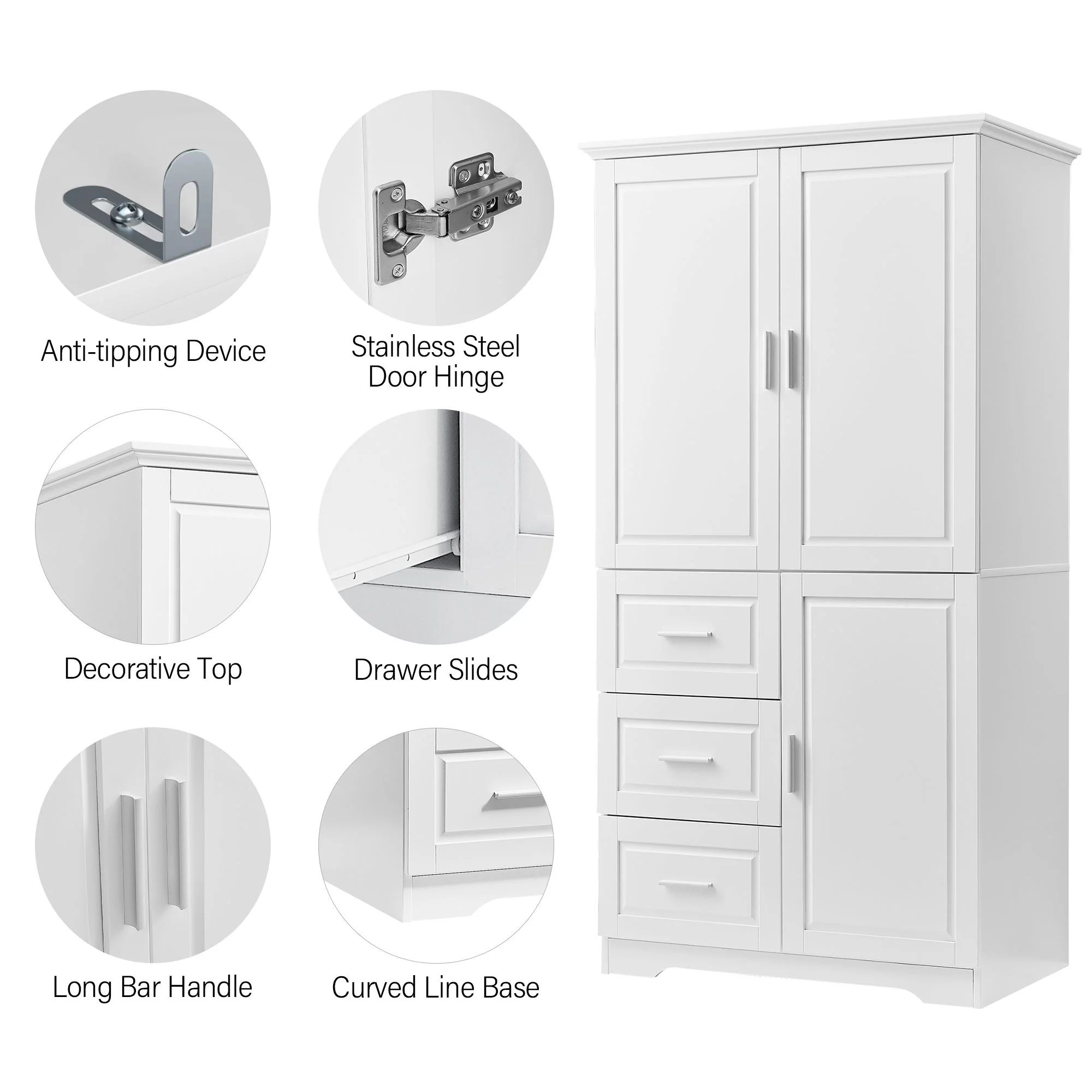 Tall And Wide Storage Cabinet With Doors, 3 Drawers - Image 16
