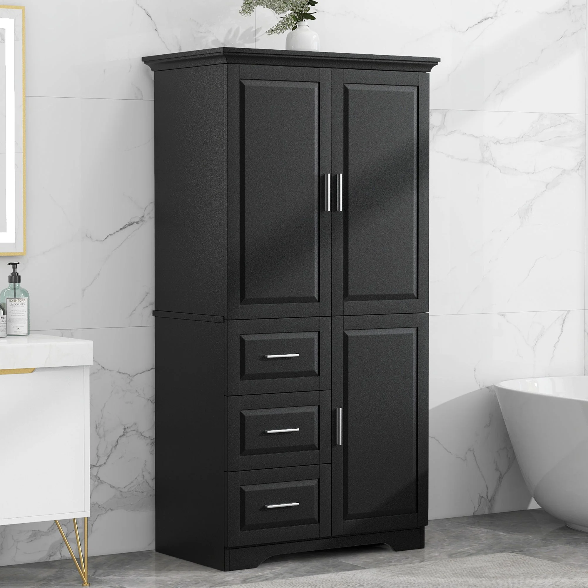 Tall And Wide Storage Cabinet With Doors, 3 Drawers - Image 25