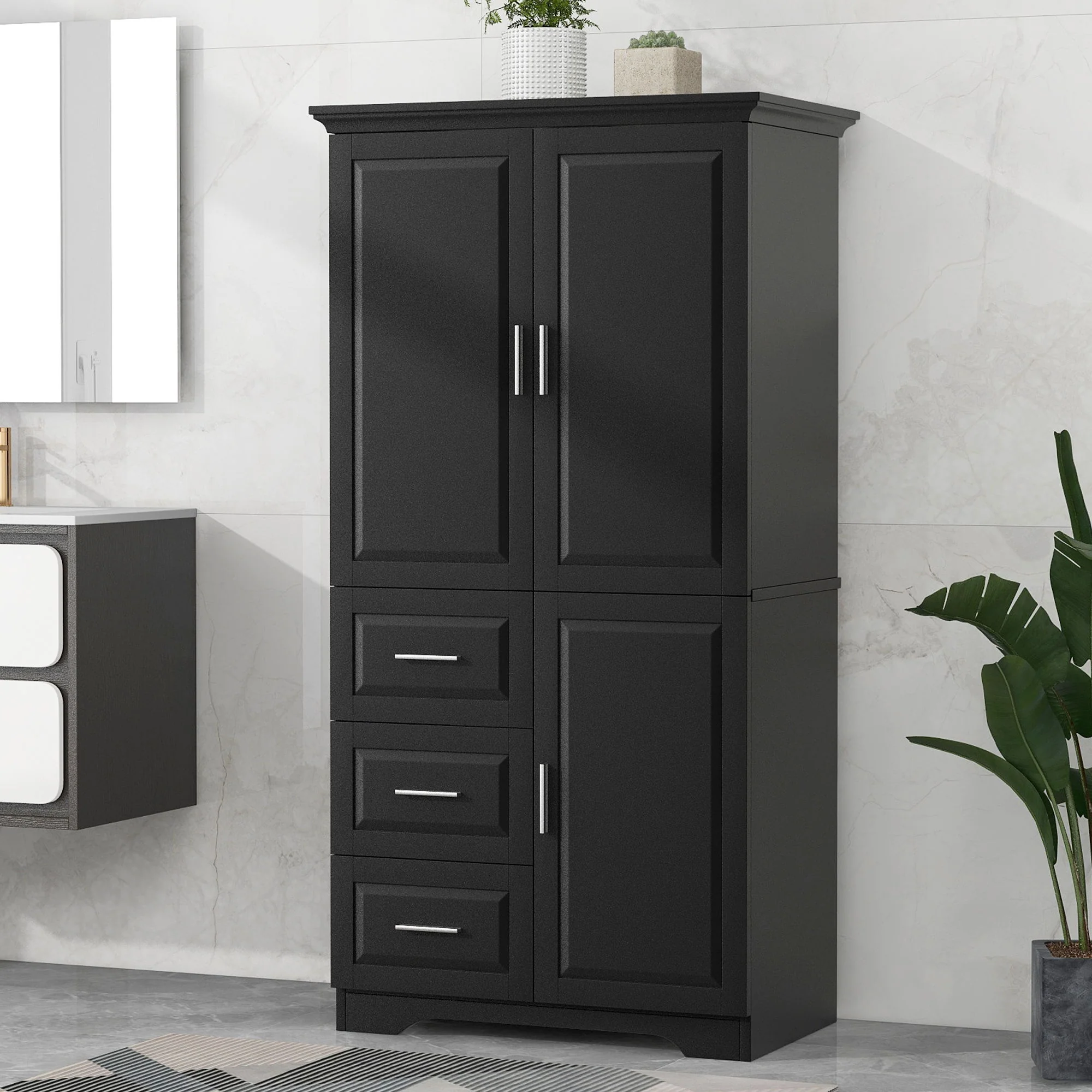 Tall And Wide Storage Cabinet With Doors, 3 Drawers - Image 4