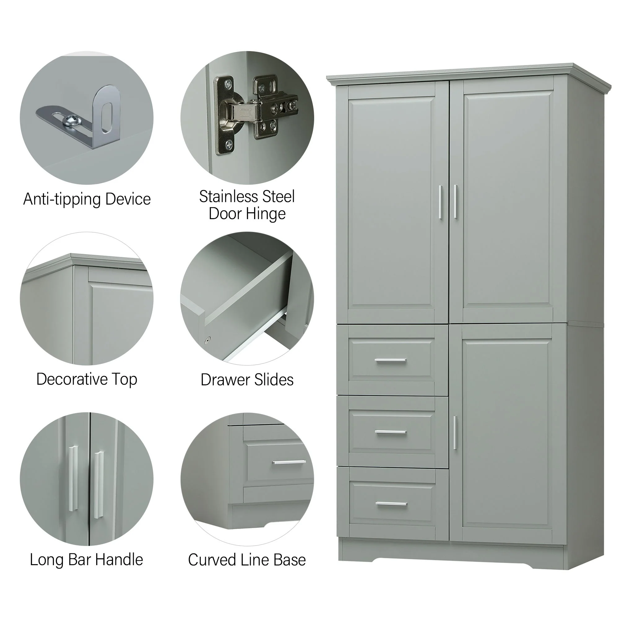 Tall And Wide Storage Cabinet With Doors, 3 Drawers - Image 6