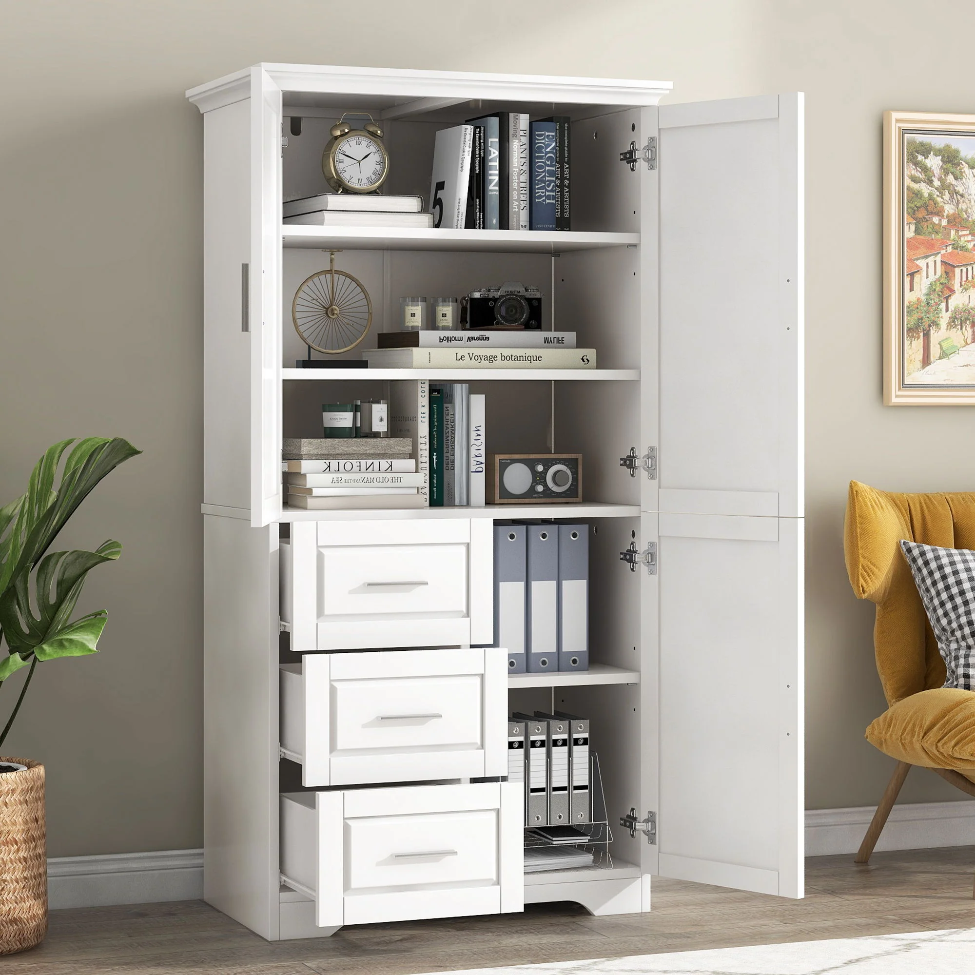 Tall And Wide Storage Cabinet With Doors, 3 Drawers - Image 7