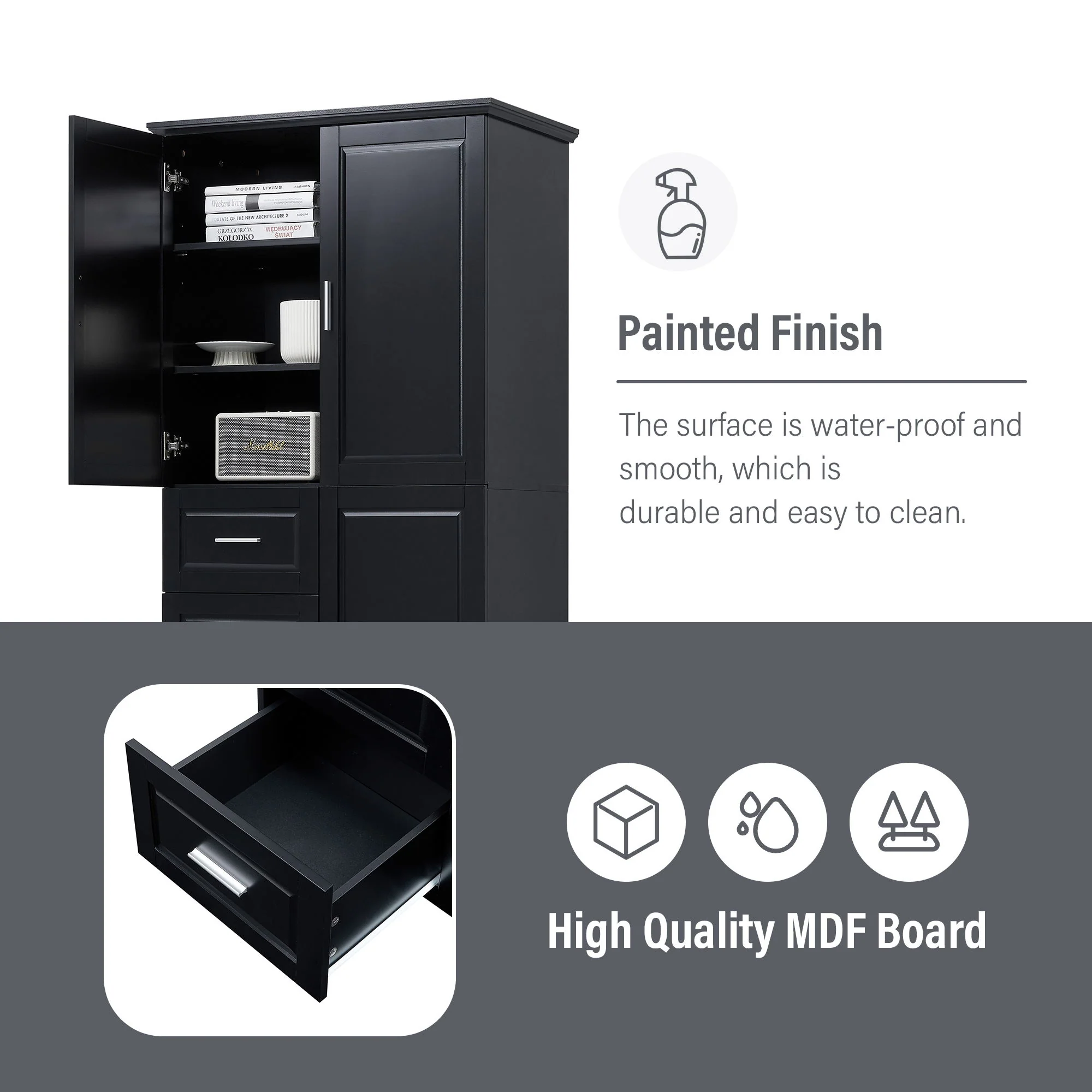 Tall And Wide Storage Cabinet With Doors, 3 Drawers - Image 8