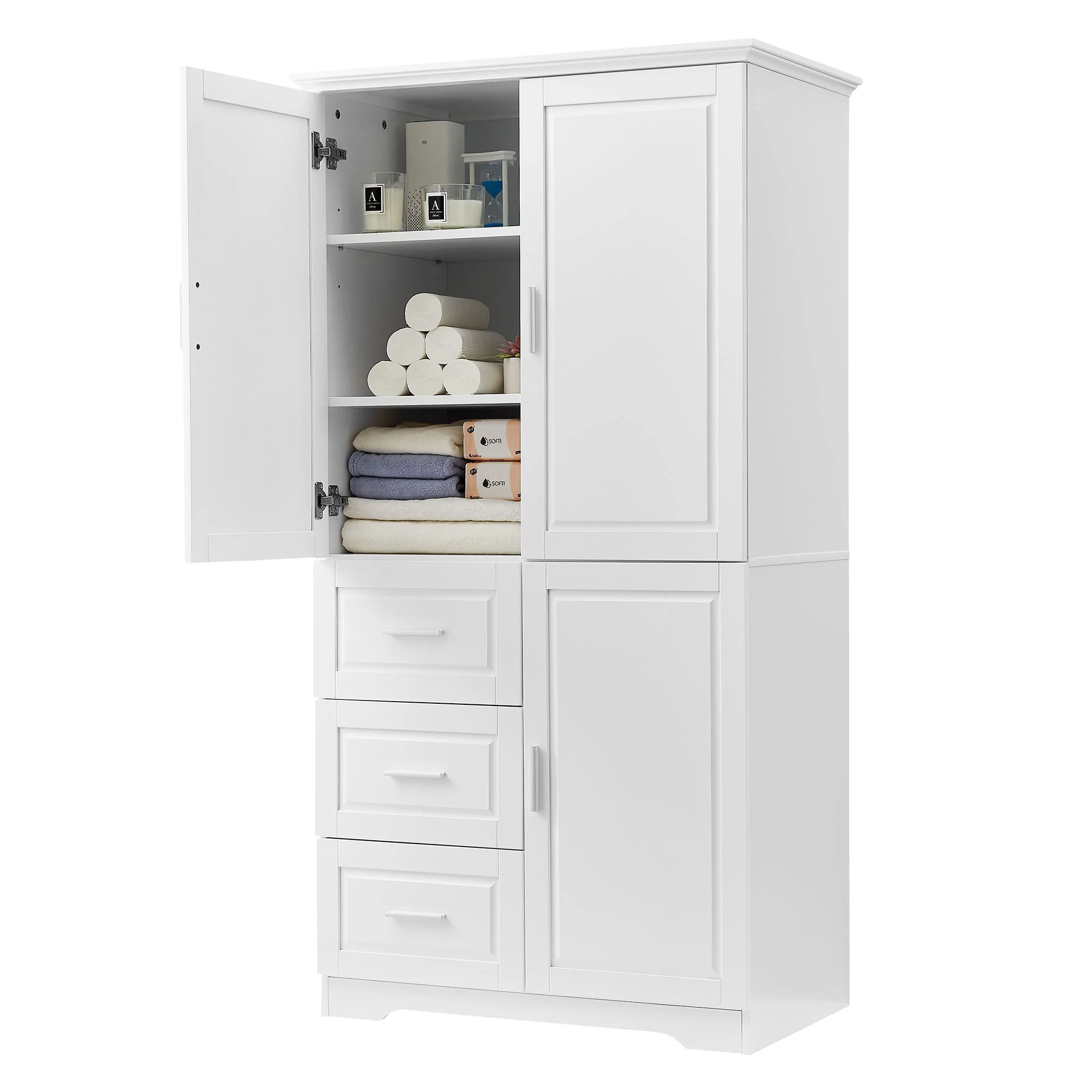 Tall And Wide Storage Cabinet With Doors, 3 Drawers - Image 9
