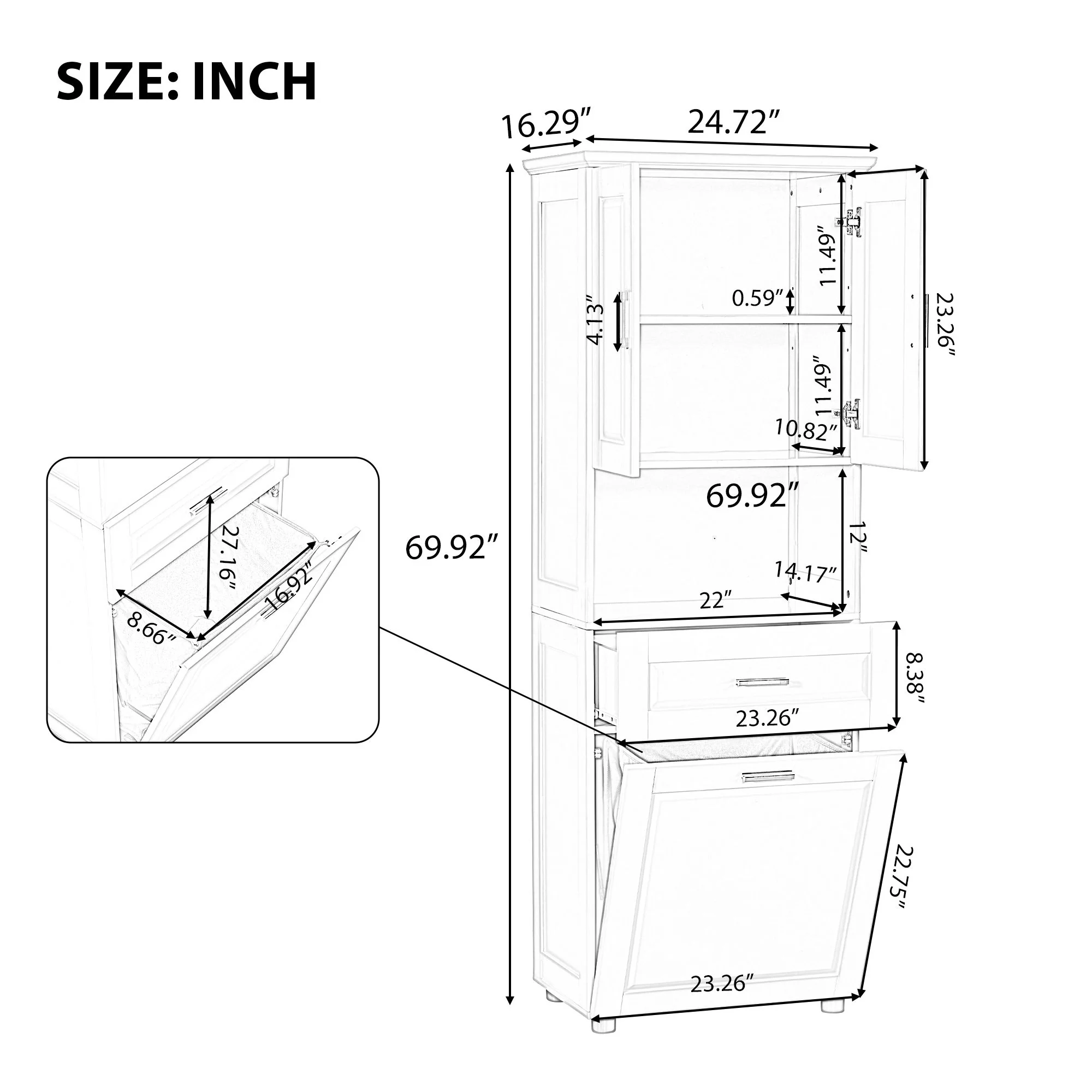 Tall Bathroom Cabinet With Tilt-Out Laundry Basket And Upper Storage - Image 10