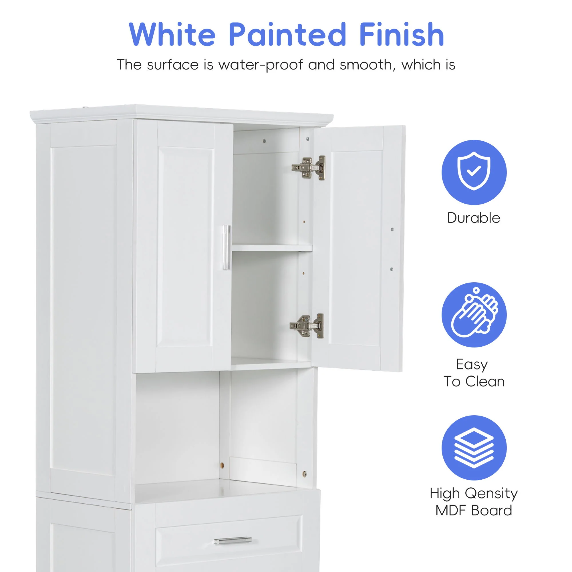 Tall Bathroom Cabinet With Tilt-Out Laundry Basket And Upper Storage - Image 17