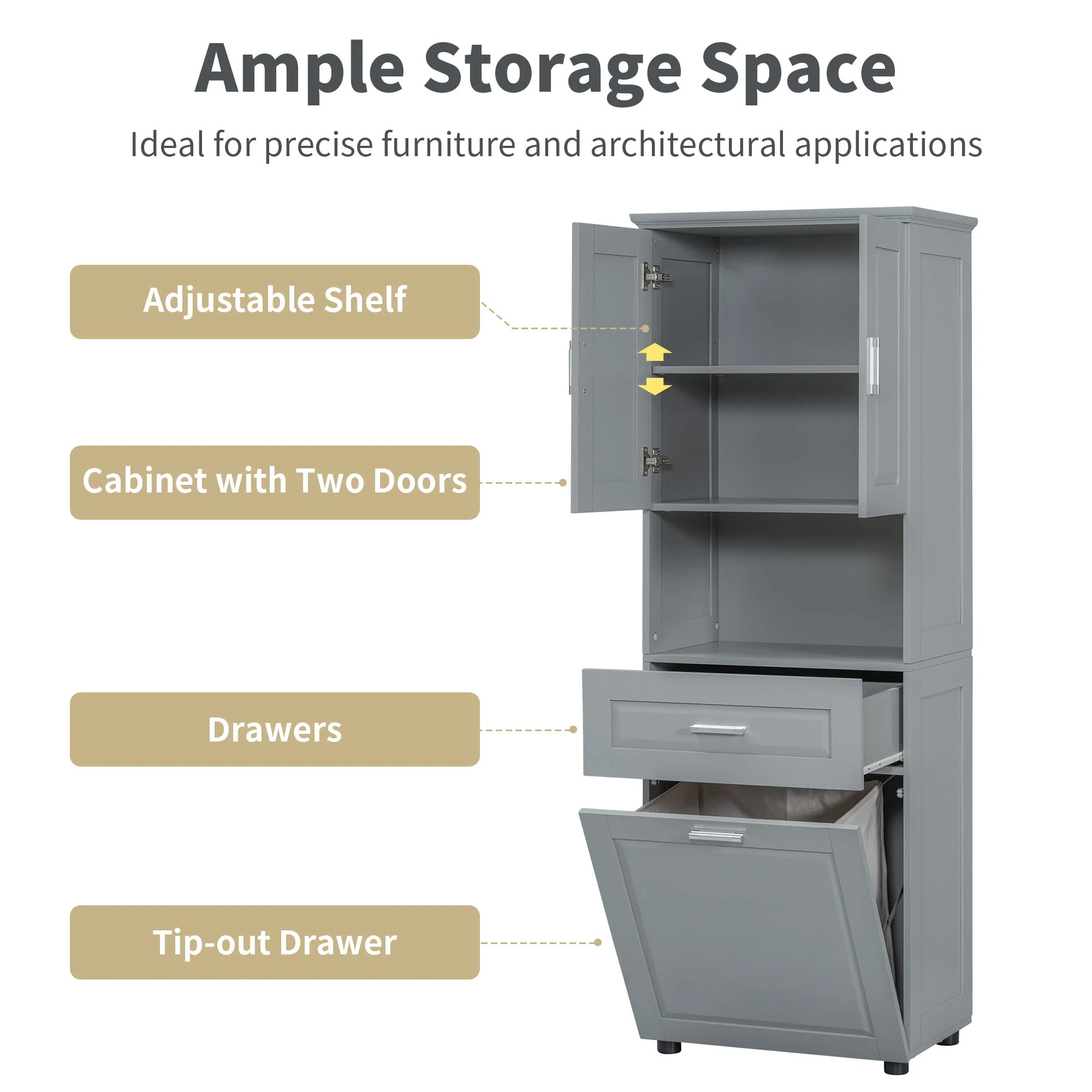 Tall Bathroom Cabinet With Tilt-Out Laundry Basket And Upper Storage - Image 20