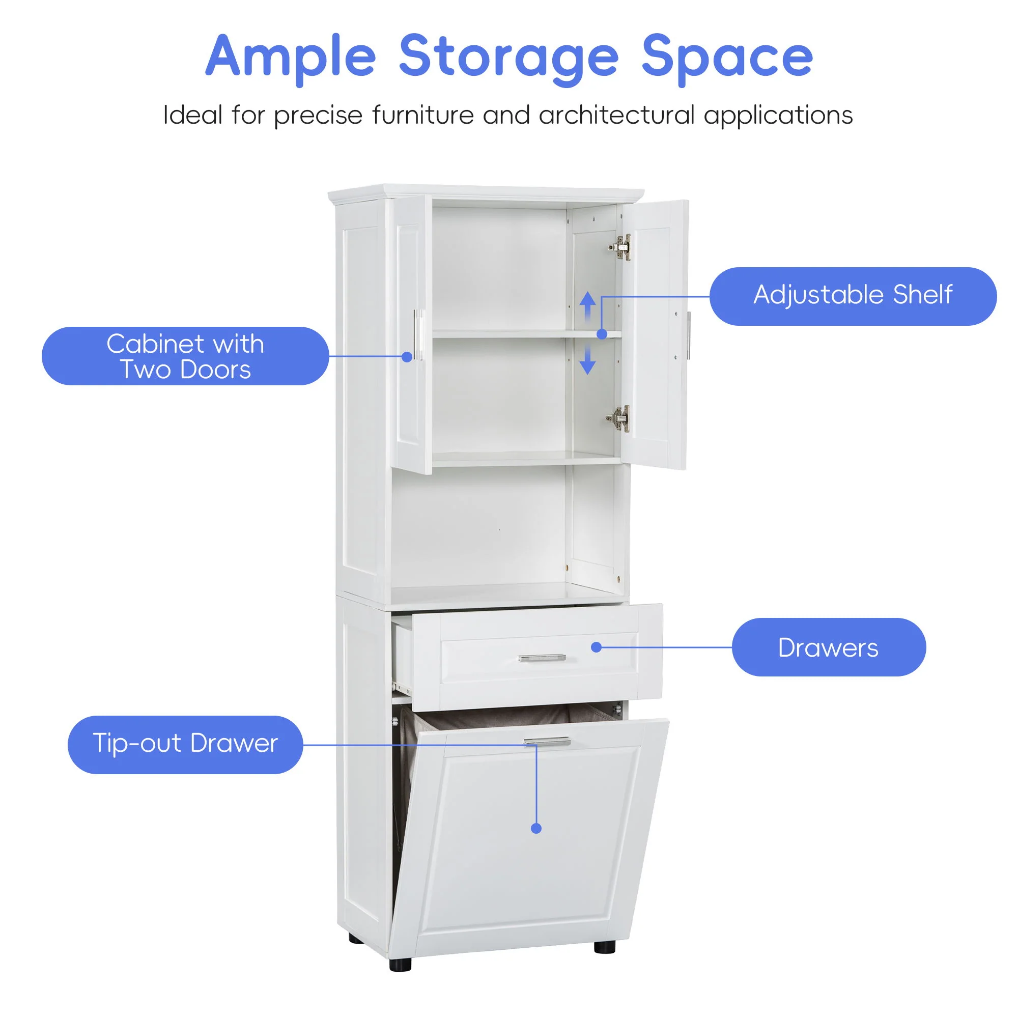 Tall Bathroom Cabinet With Tilt-Out Laundry Basket And Upper Storage - Image 26