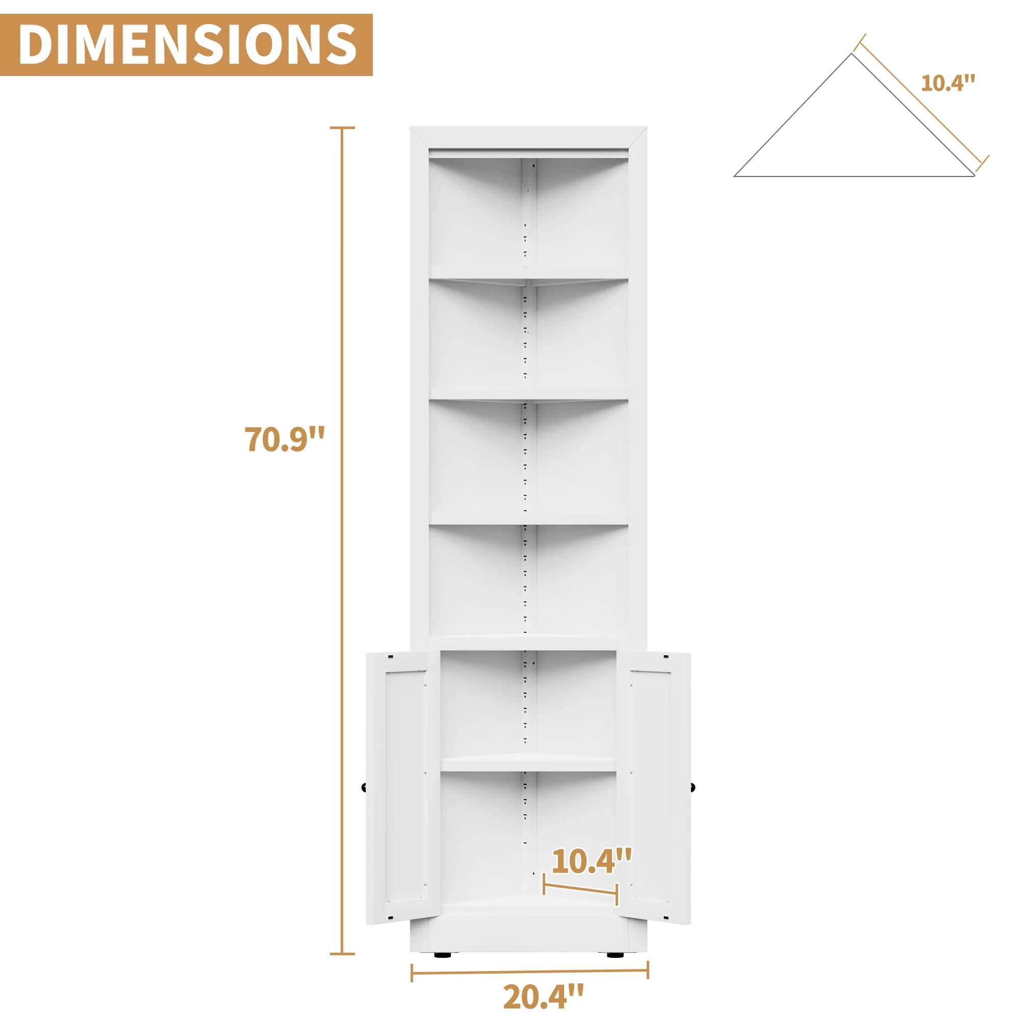 Tall Corner Storage Cabinet With 2 Doors, 5-Tier With Adjustable Shelve, Freestanding - White - Image 8