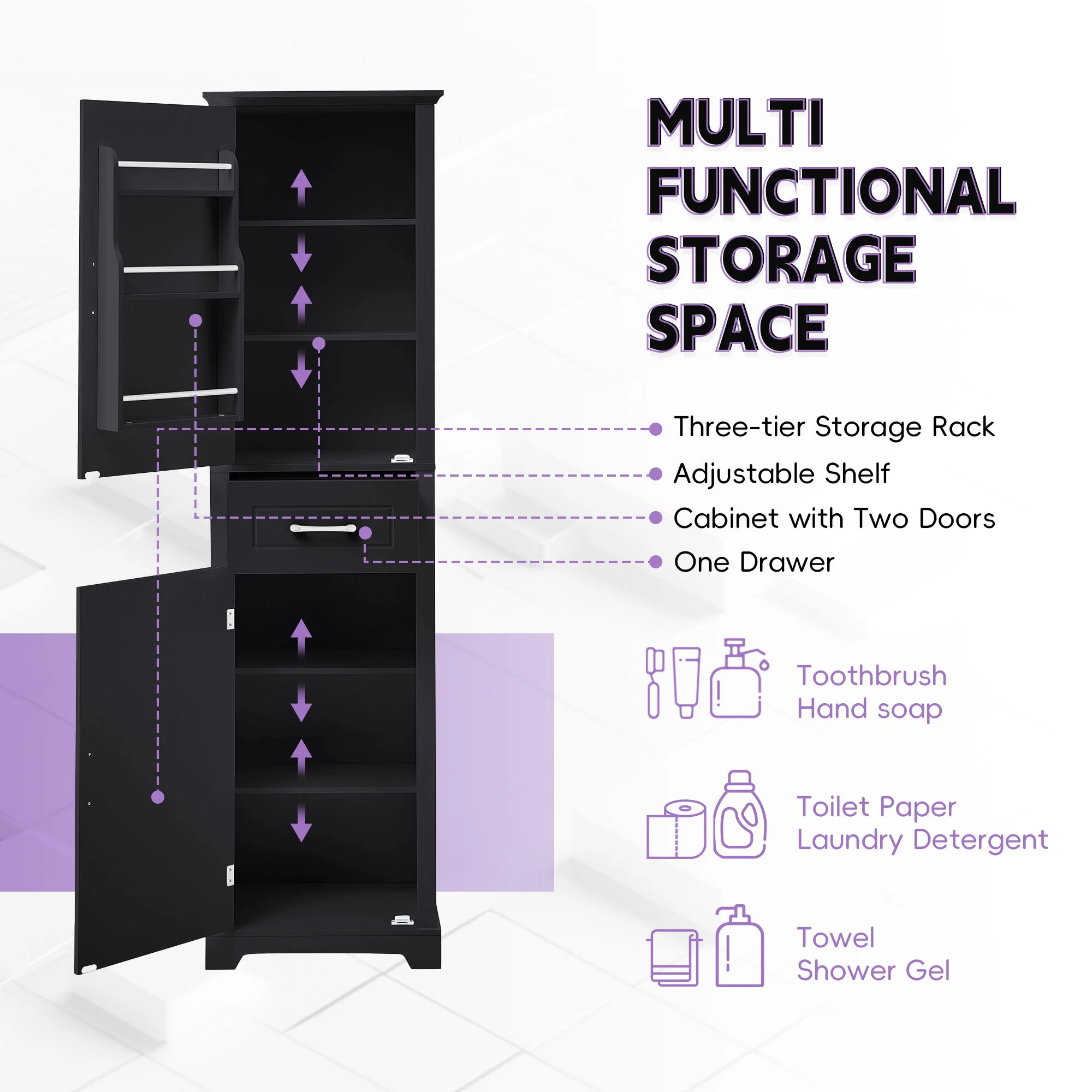 Tall Freestanding Bathroom Storage Cabinet With 2 Doors And Adjustable Shelves - Image 15