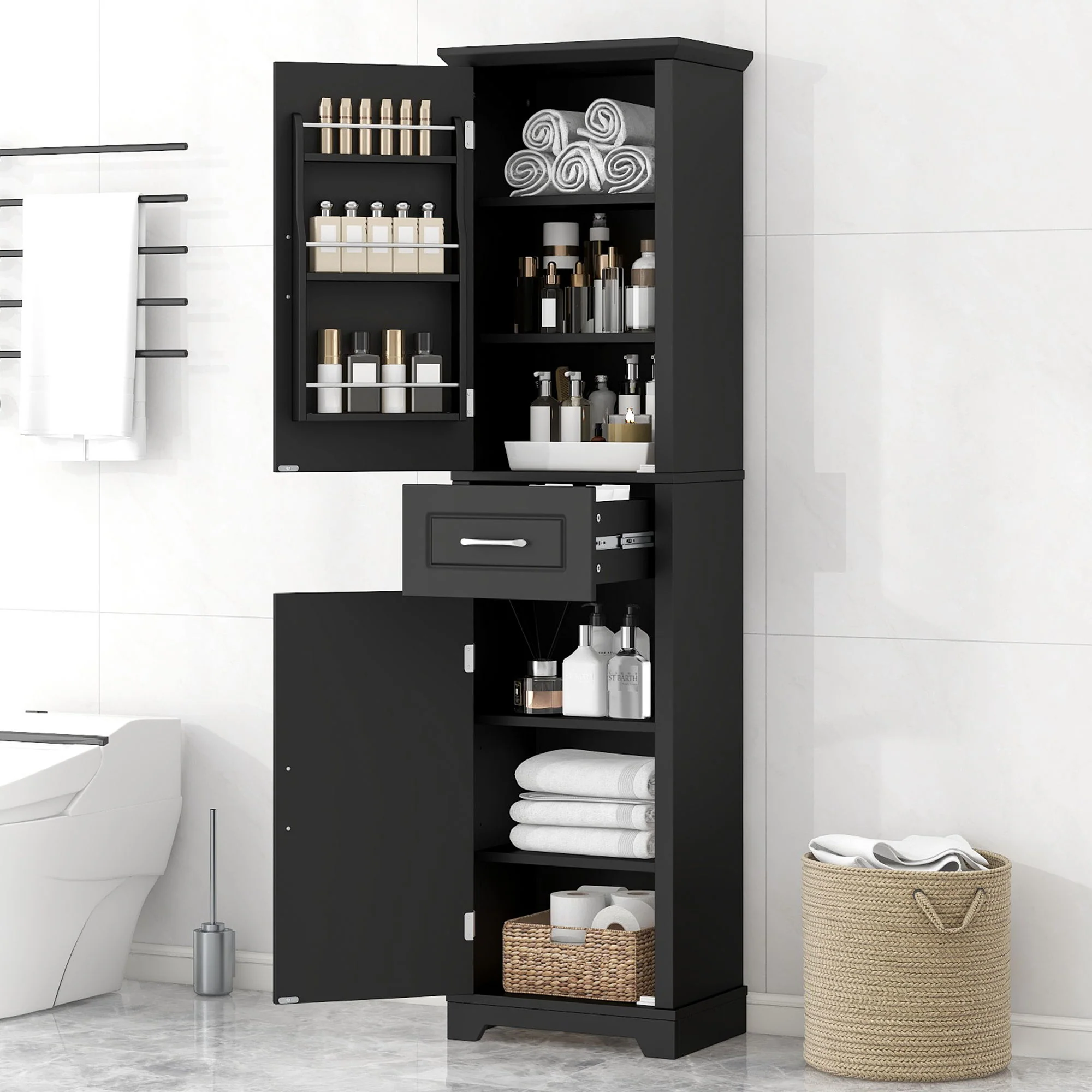 Tall Freestanding Bathroom Storage Cabinet With 2 Doors And Adjustable Shelves - Image 4