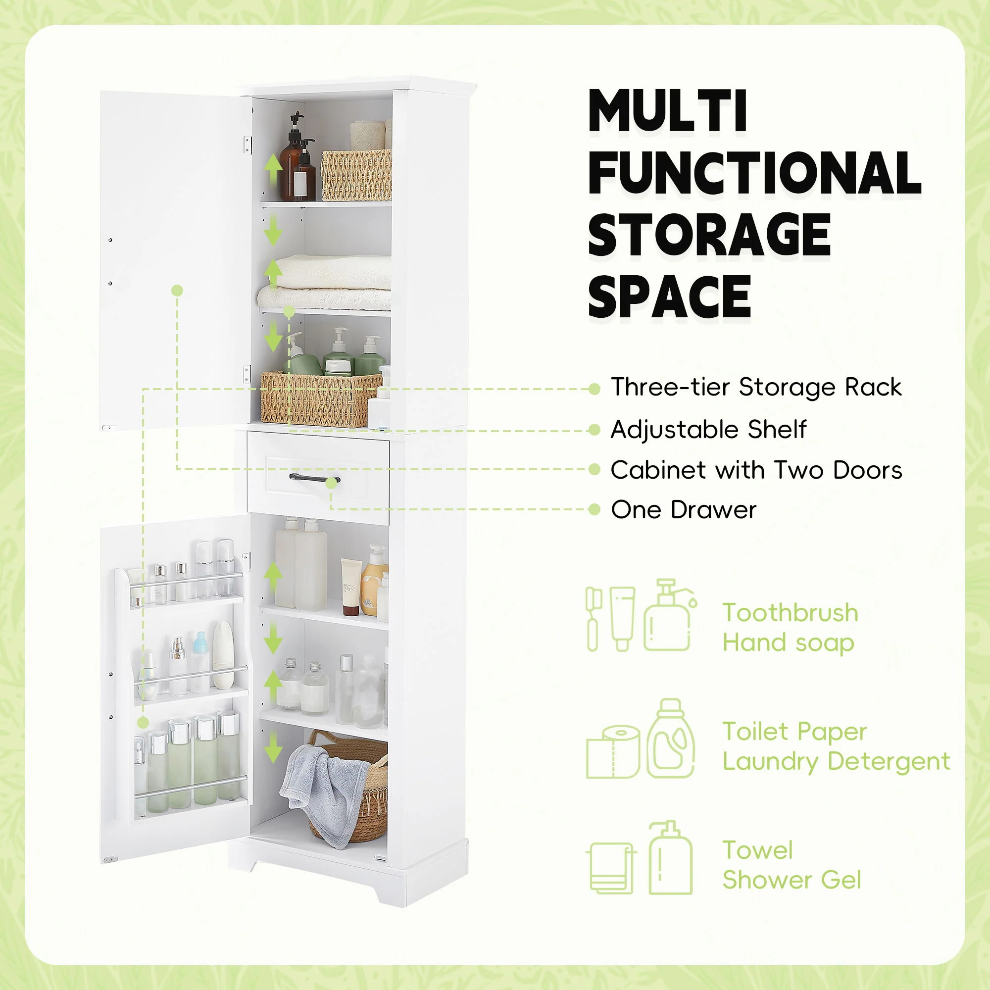 Tall Freestanding Bathroom Storage Cabinet With 2 Doors And Adjustable Shelves - Image 6